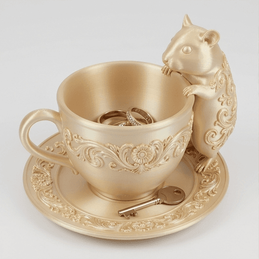 クリームハムスターのルネサンス肖像画アクセサリートレイ(シルクゴールド)