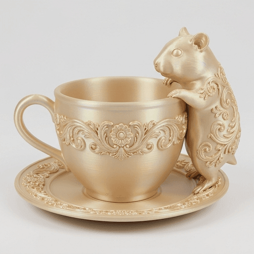 クリームハムスターのルネサンス肖像画アクセサリートレイ(シルクゴールド) 3