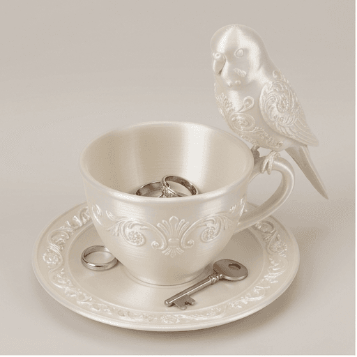 Budgerigar Renaissance Portrait Trinket Tray (Pearl White)