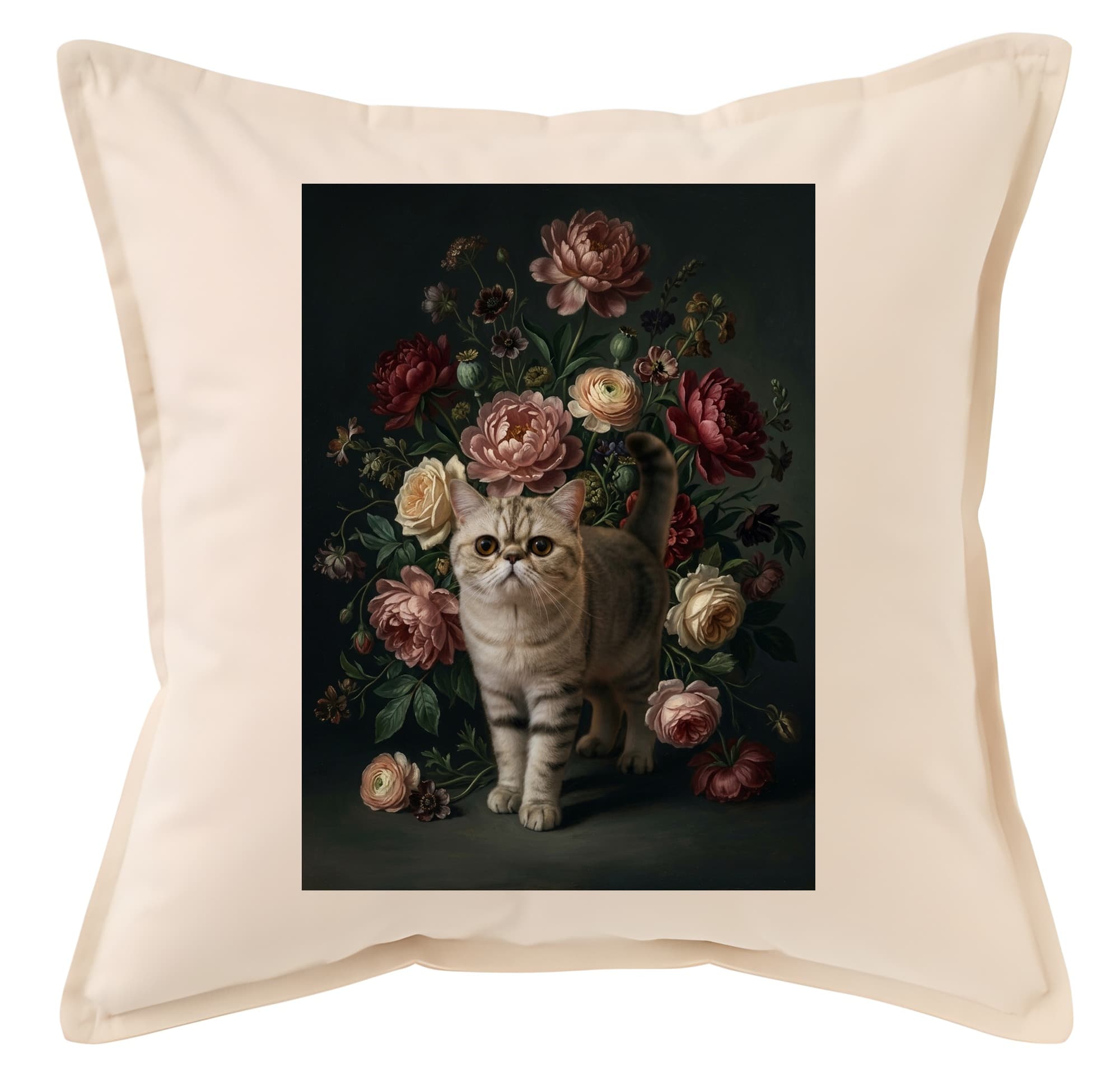 Exotic Shorthair Floral Oil-Painting Floral Cushion