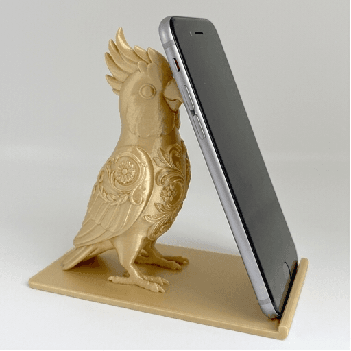 モモイロインコのルネサンス肖像画スマホスタンド(シルクゴールド)