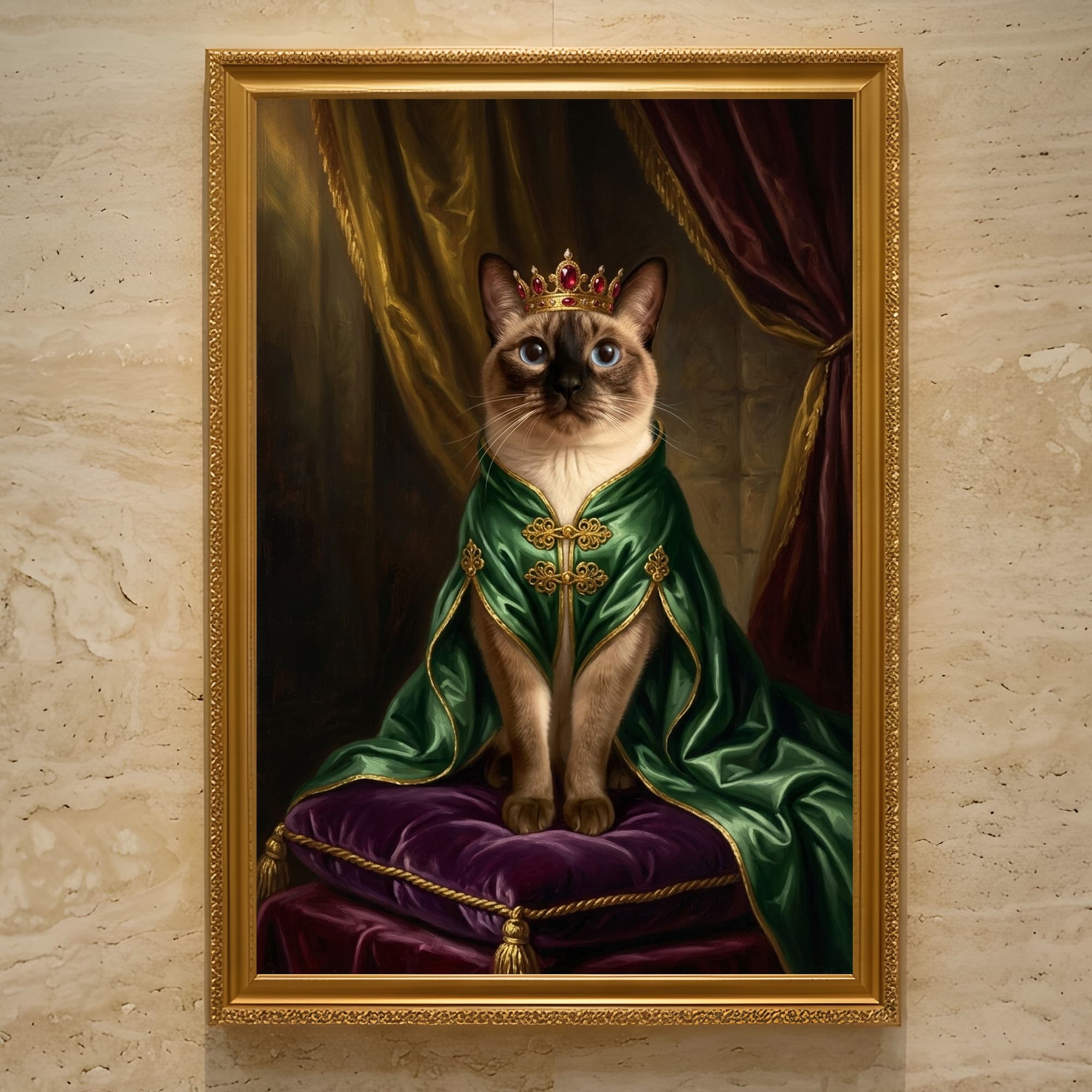 シャム猫のルネサンス肖像画額装プリント(A3サイズ)