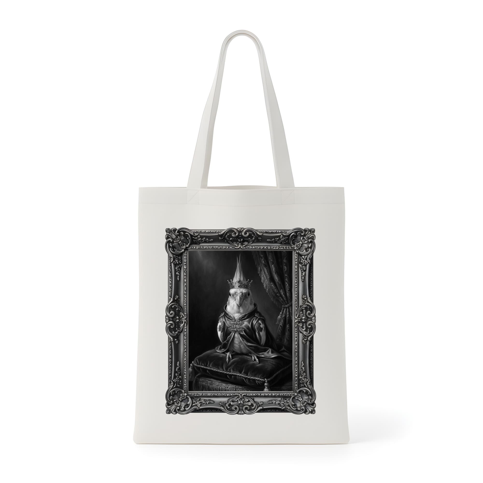 Cockatiel Renaissance Portrait Tote Bag (Monochrome Print, Framed Design)