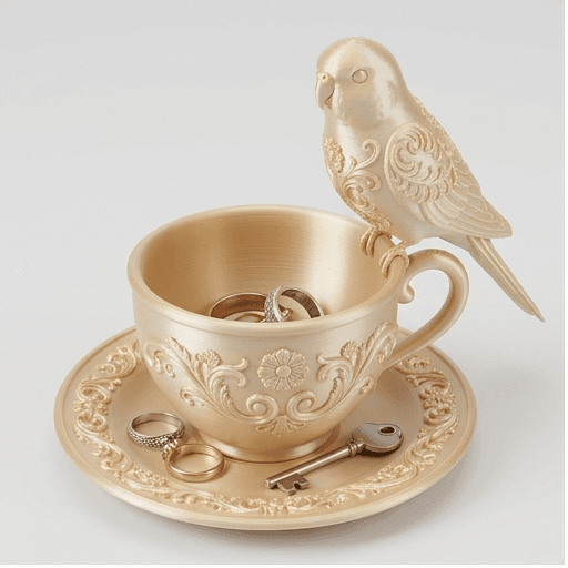 Bourke's Parakeet Renaissance Portrait Trinket Tray (Silky Gold)