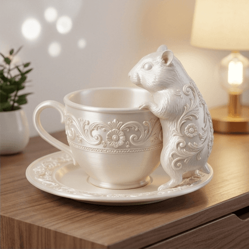 Djungarian hamster Renaissance Portrait Trinket Tray (Pearl White) 2