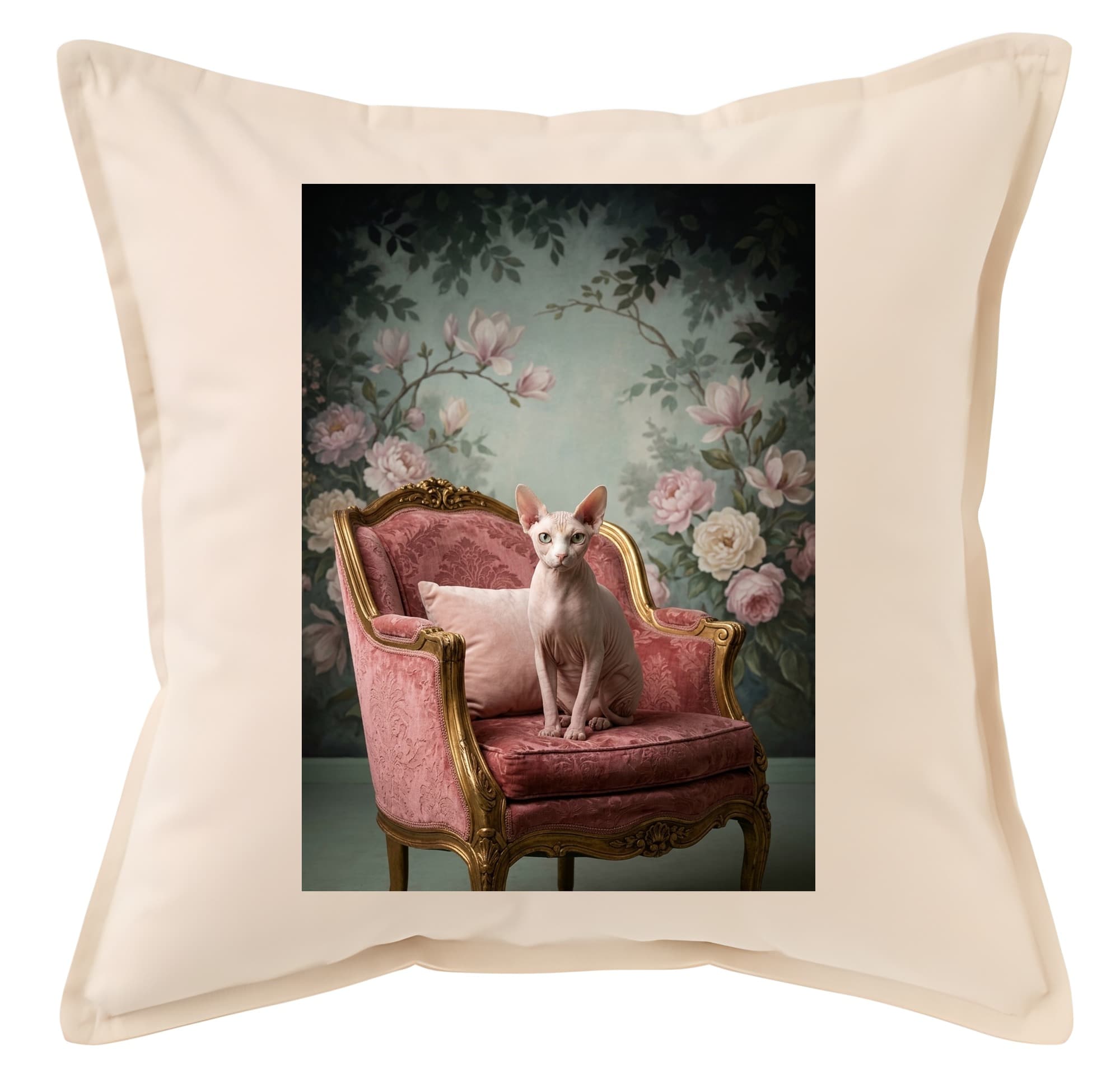 Sphynx Shabby Pink Oil-Painting Rococo Cushion