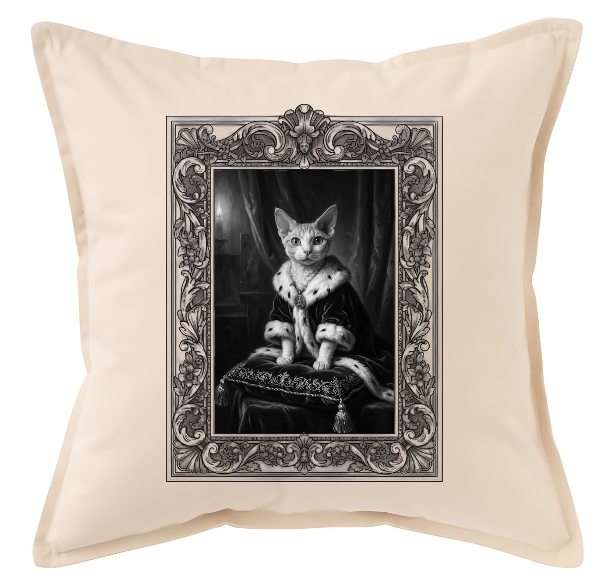 Devon Rex Renaissance Portrait Throw Cushion (Framed Design)