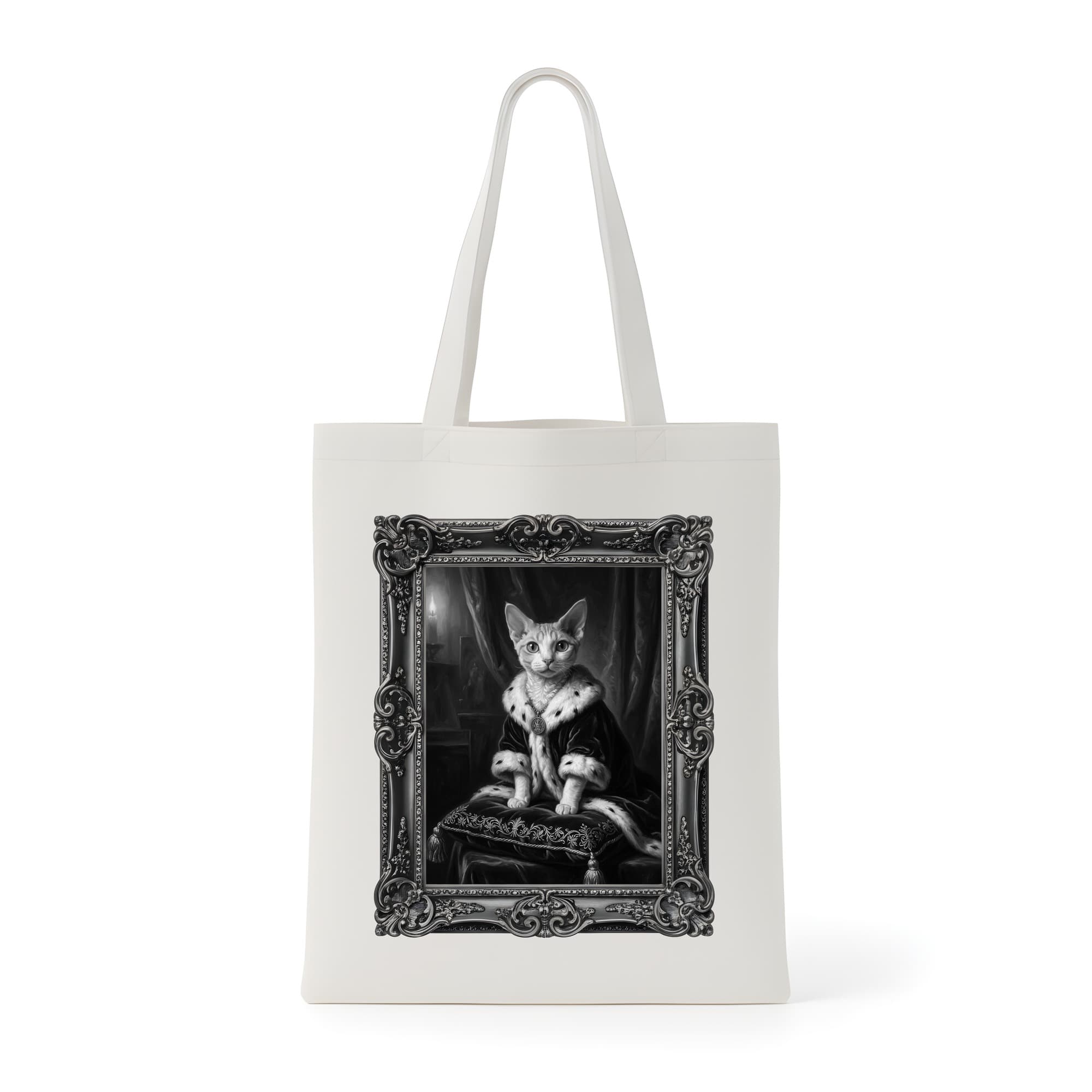 Devon Rex Renaissance Portrait Tote Bag (Monochrome Print, Framed Design)