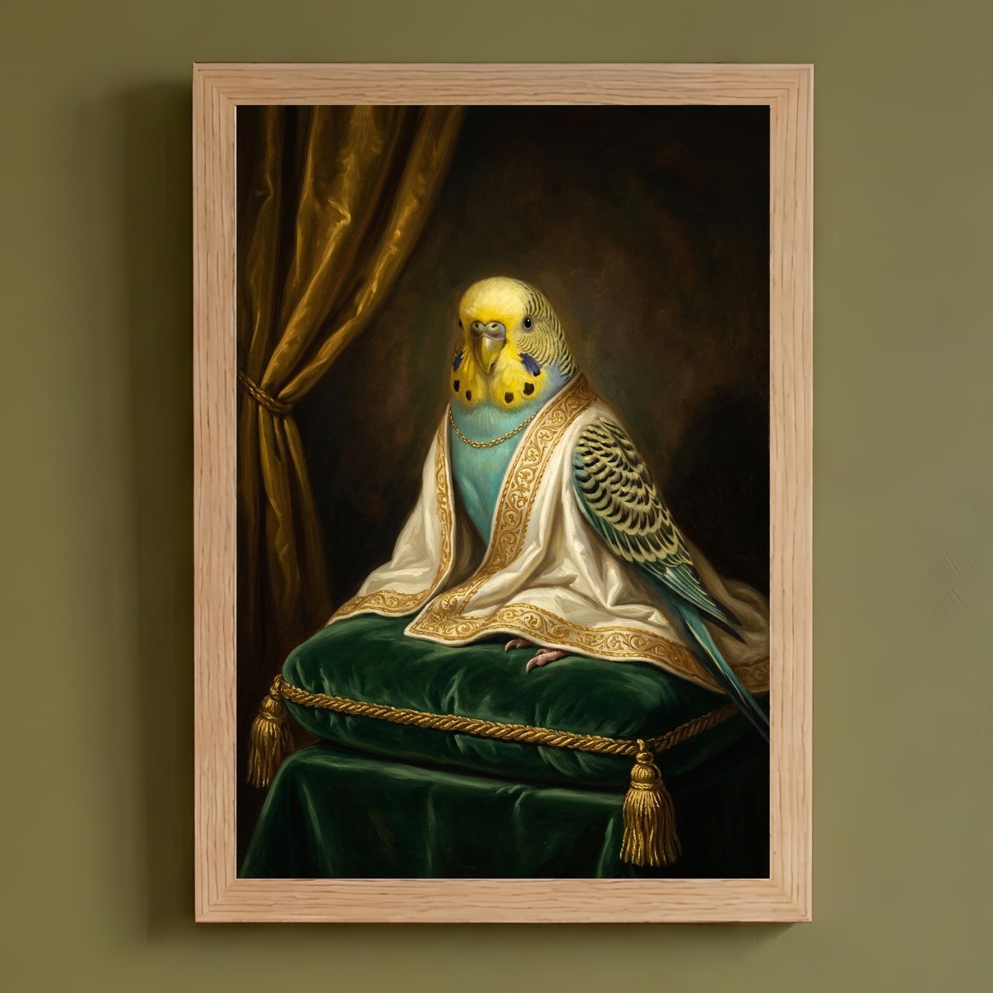 Budgerigar Renaissance Portrait Framed Art Print (A4)
