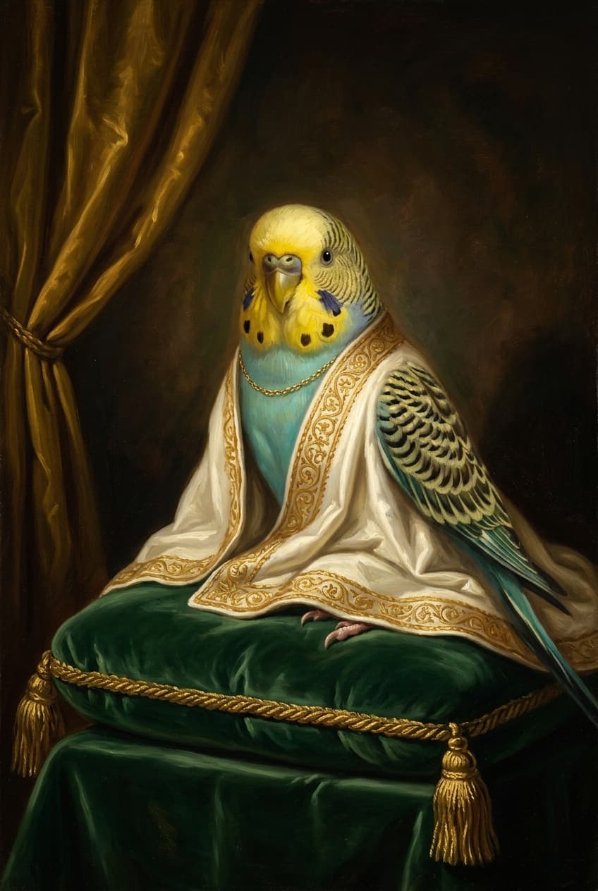 Budgerigar Renaissance Portrait Framed Art Print (A4) 4