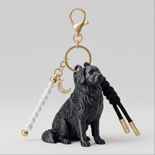 Bernese mountain dog Renaissance Portrait Keychain (Silky Black)