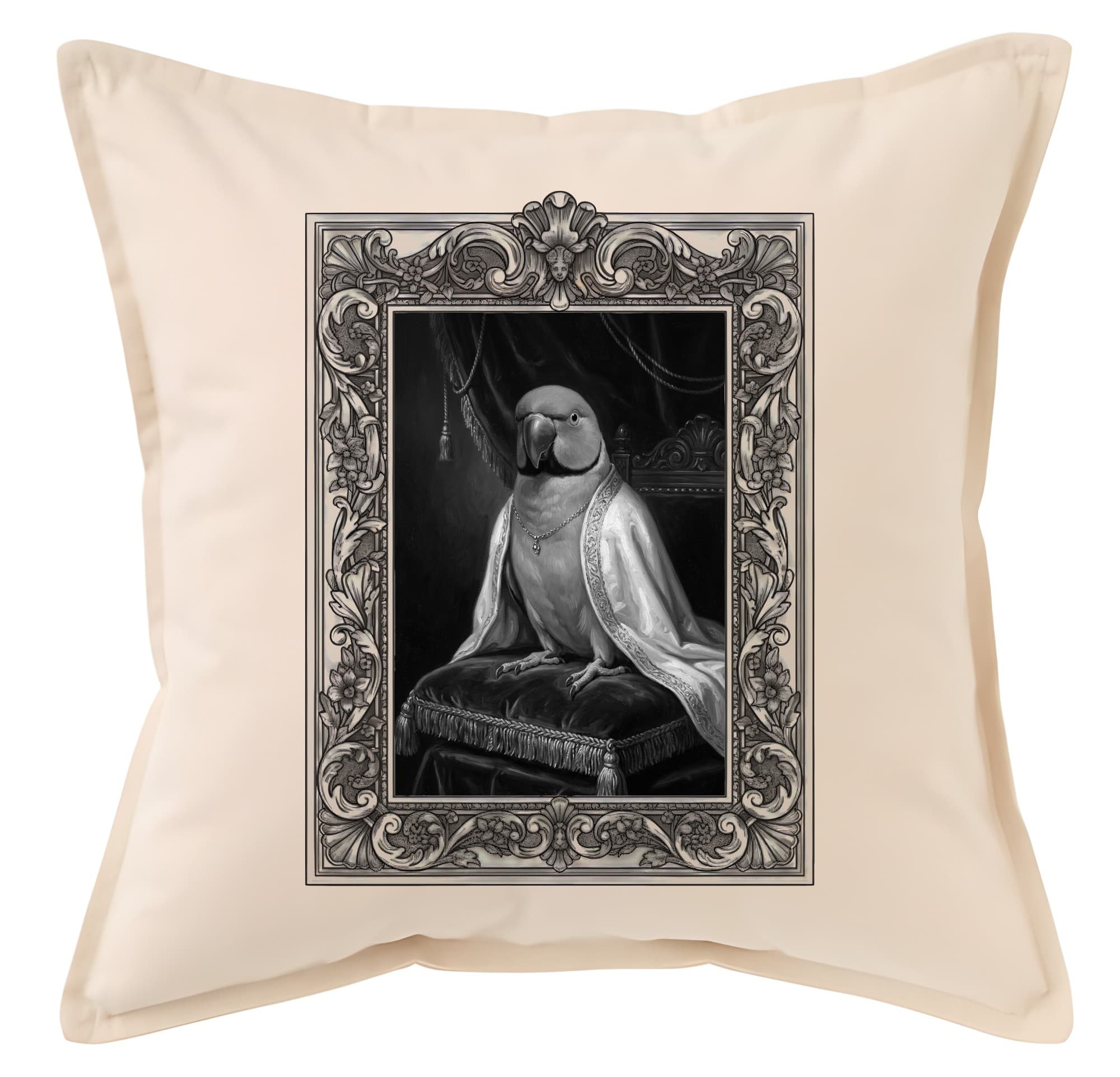 Derbyan Parakeet Renaissance Portrait Throw Cushion (Framed Design)