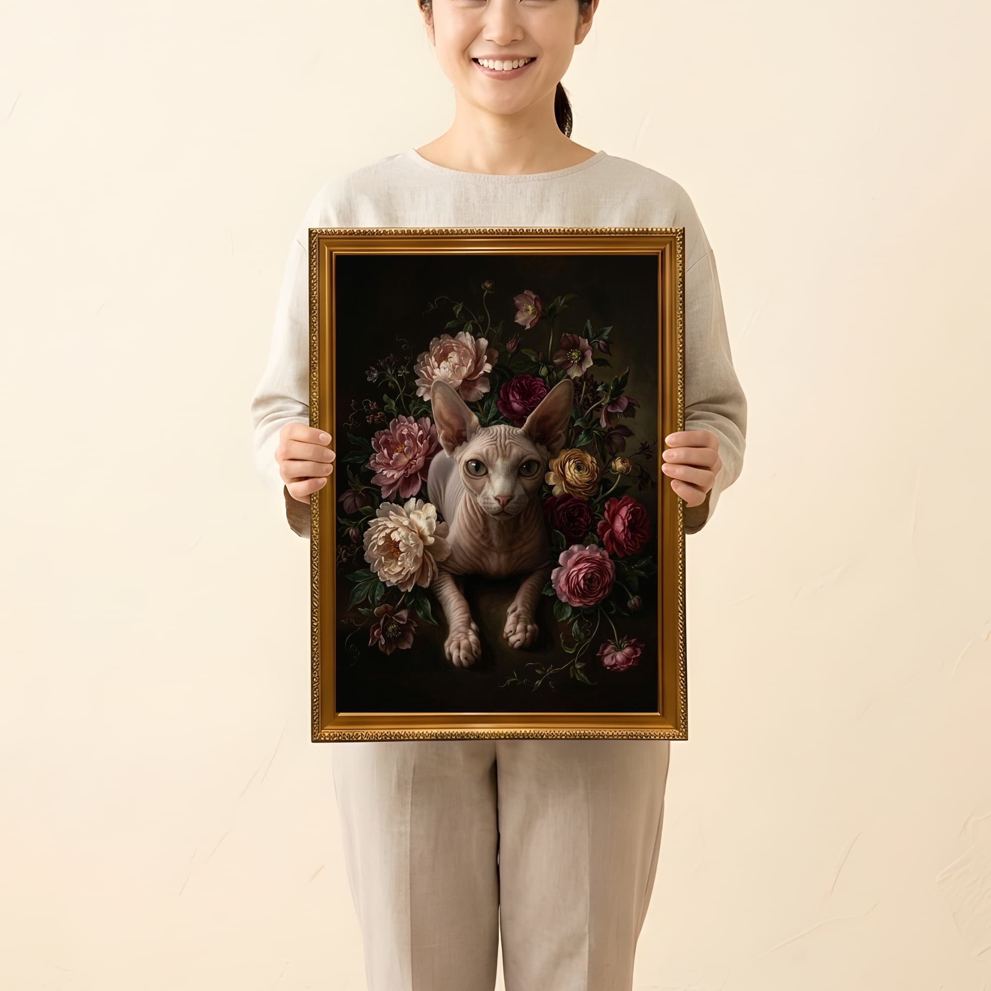 スフィンクスの花の油絵風アート花柄額装プリント(A3サイズ) 2