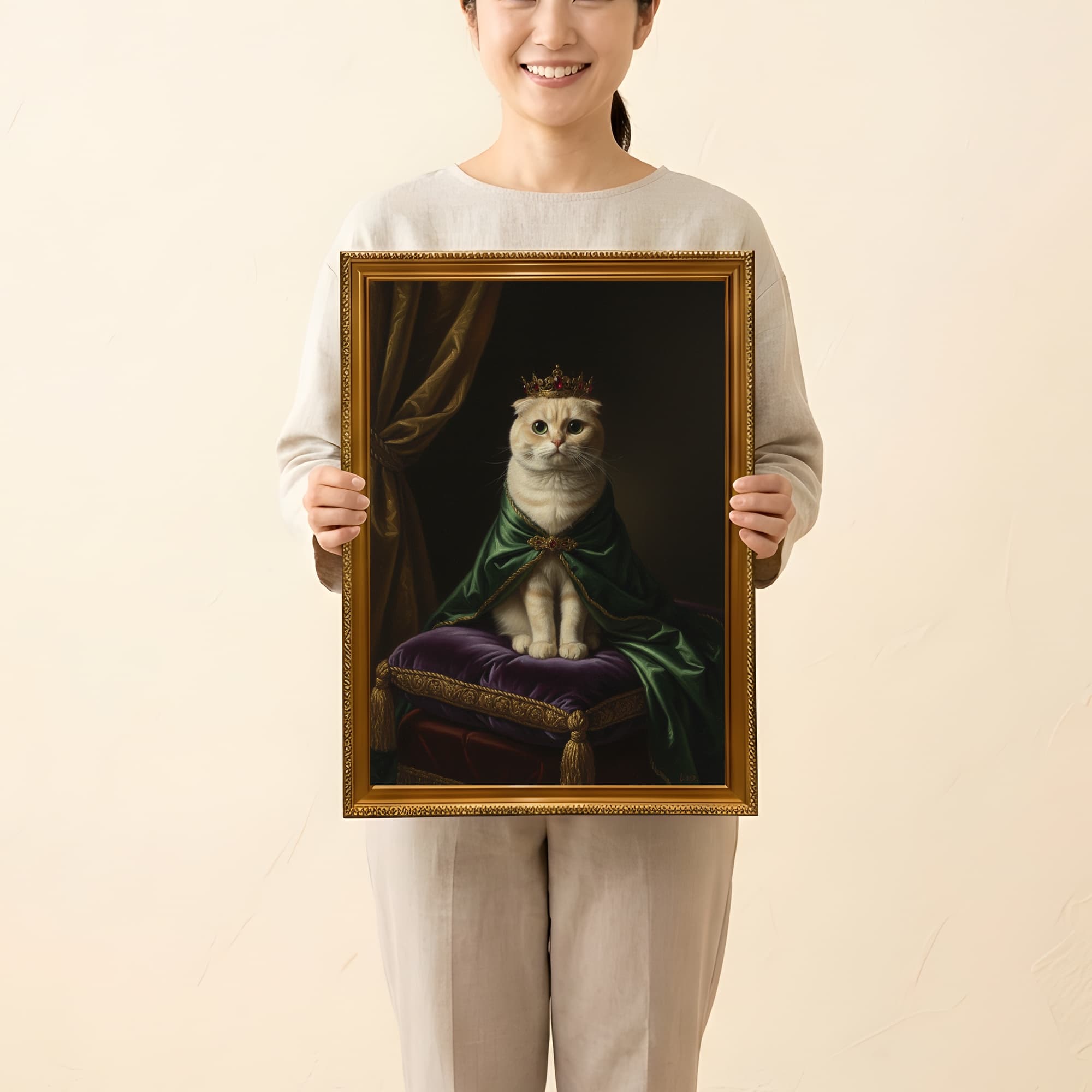 スコティッシュフォールドのルネサンス肖像画額装プリント(A3サイズ) 2