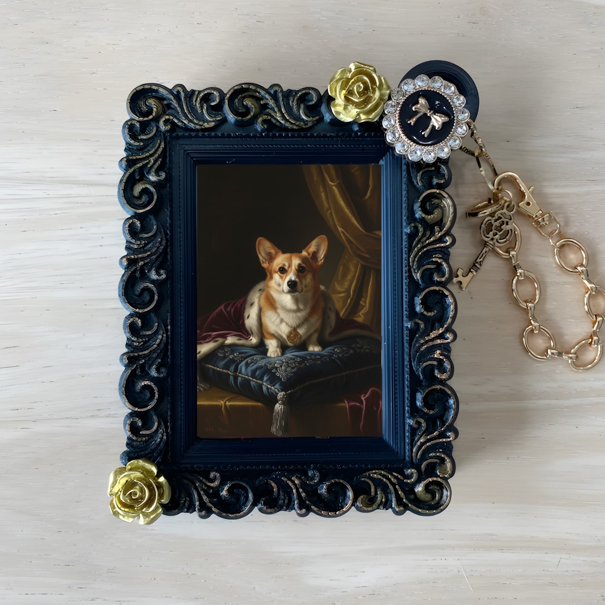 Pembroke Welsh corgi Renaissance Portrait Bag Charm (Black)