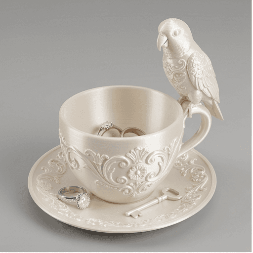 シロハラインコのルネサンス肖像画アクセサリートレイ(シルクホワイト)