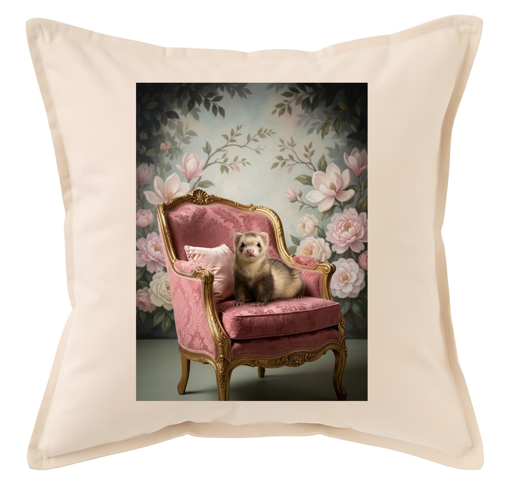 Ferret Shabby Pink Oil-Painting Rococo Cushion