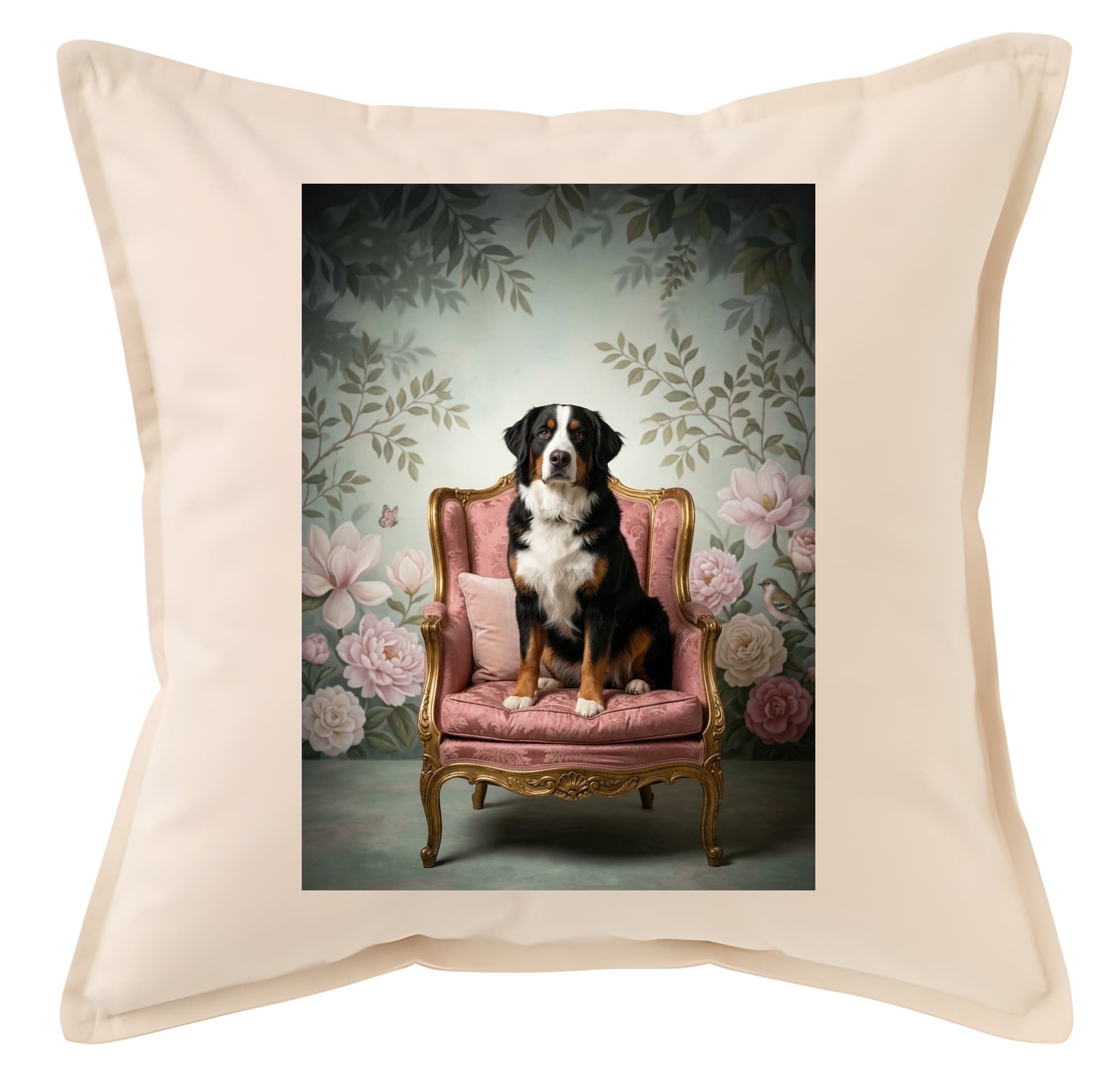 バーニーズマウンテンドッグのシャビーピンクの油絵風アートロココ調クッション