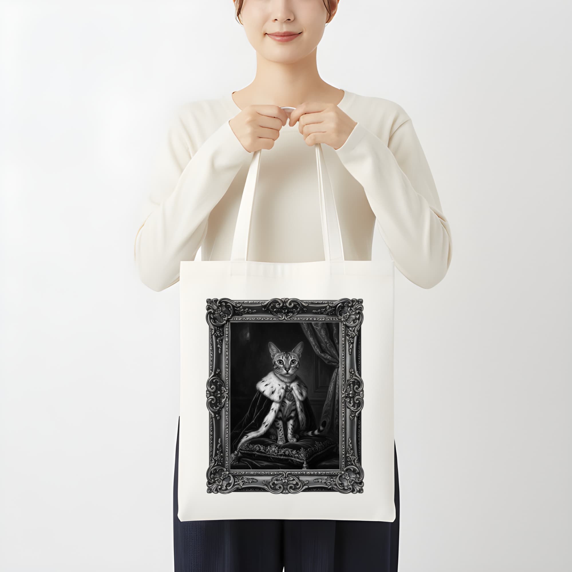 エジプシャンマウのルネサンス肖像画トートバッグ(モノクロプリント・額縁デザインあり) 3