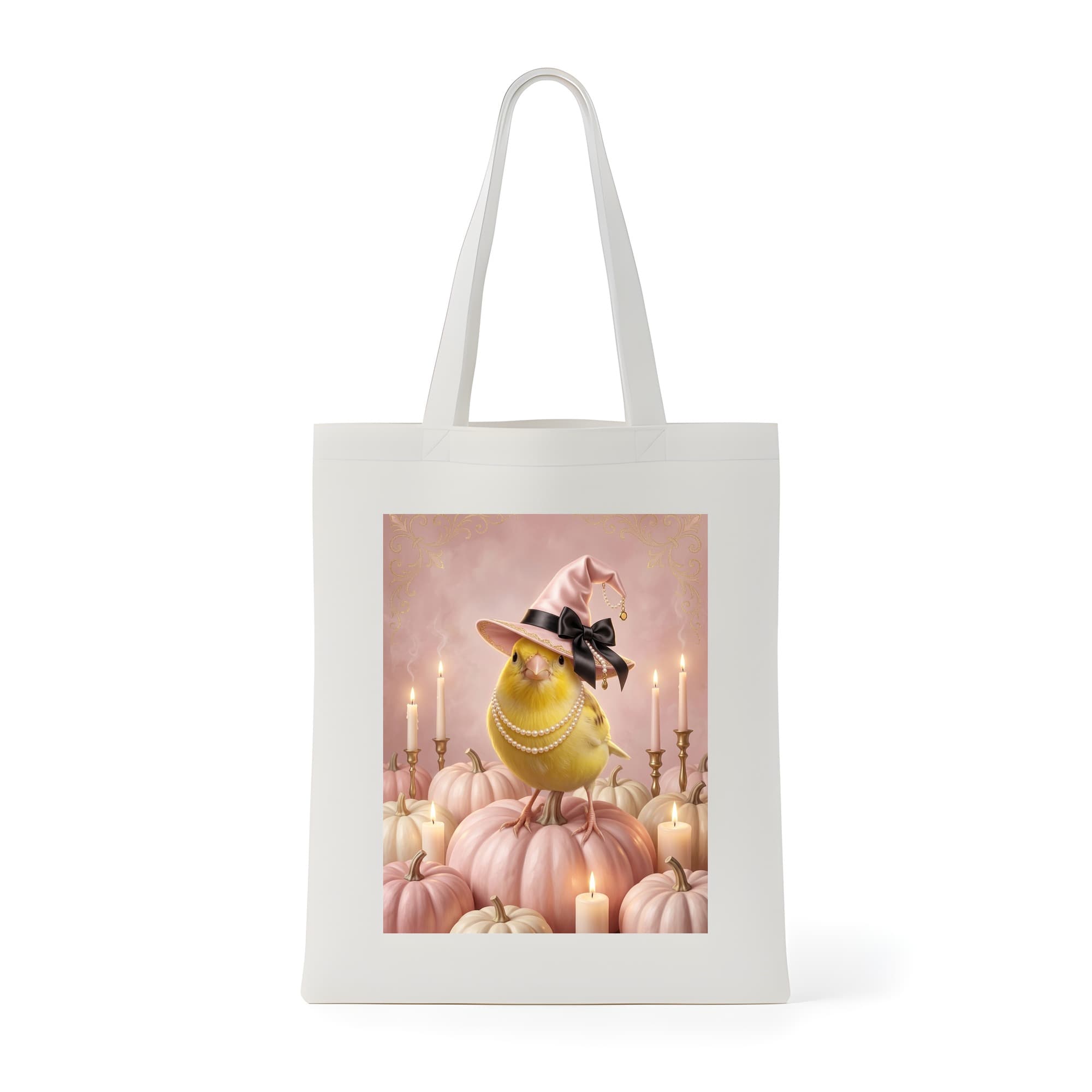 Canary Pumpkin & Candlelight Oil-Painting Halloween Tote Bag