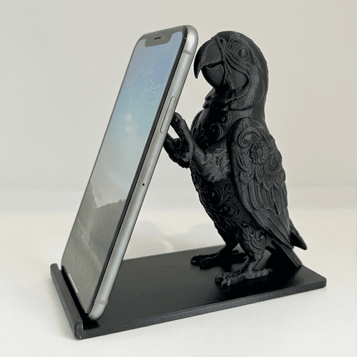 ルリコンゴウインコのルネサンス肖像画スマホスタンド(シルクブラック)