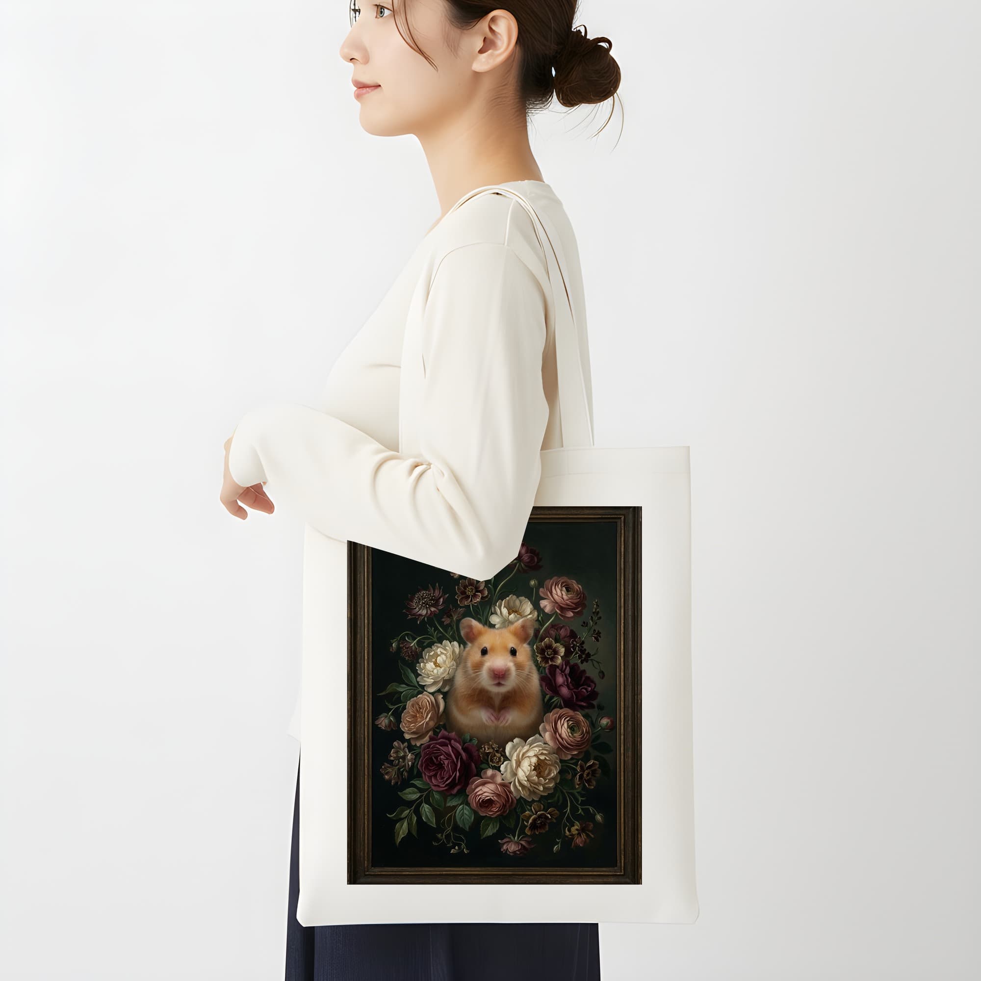 Golden hamster Floral Oil-Painting Floral Tote Bag 2
