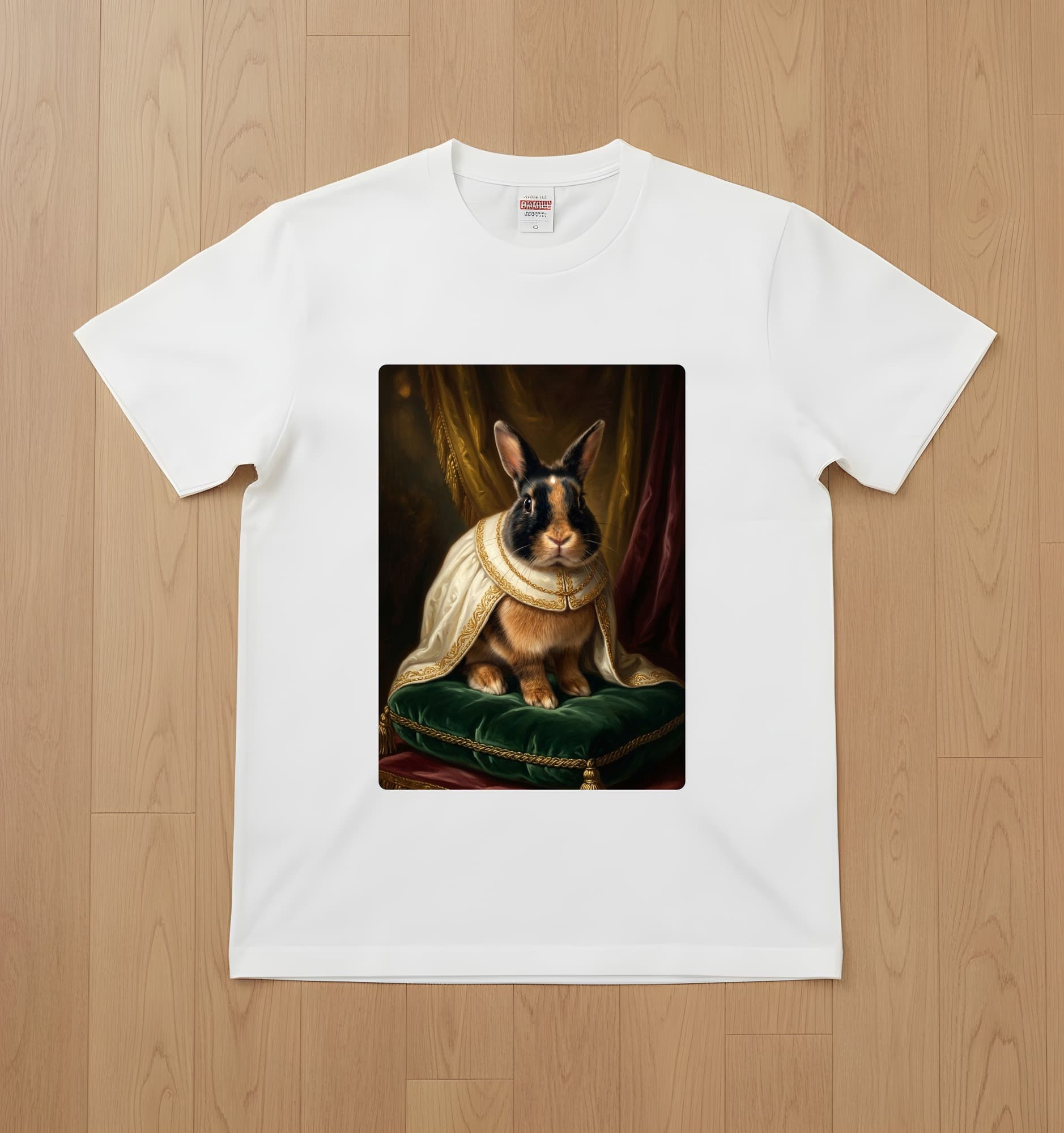 ハーレクインのルネサンス肖像画Tシャツ(ホワイト・カラープリント・額縁なし)