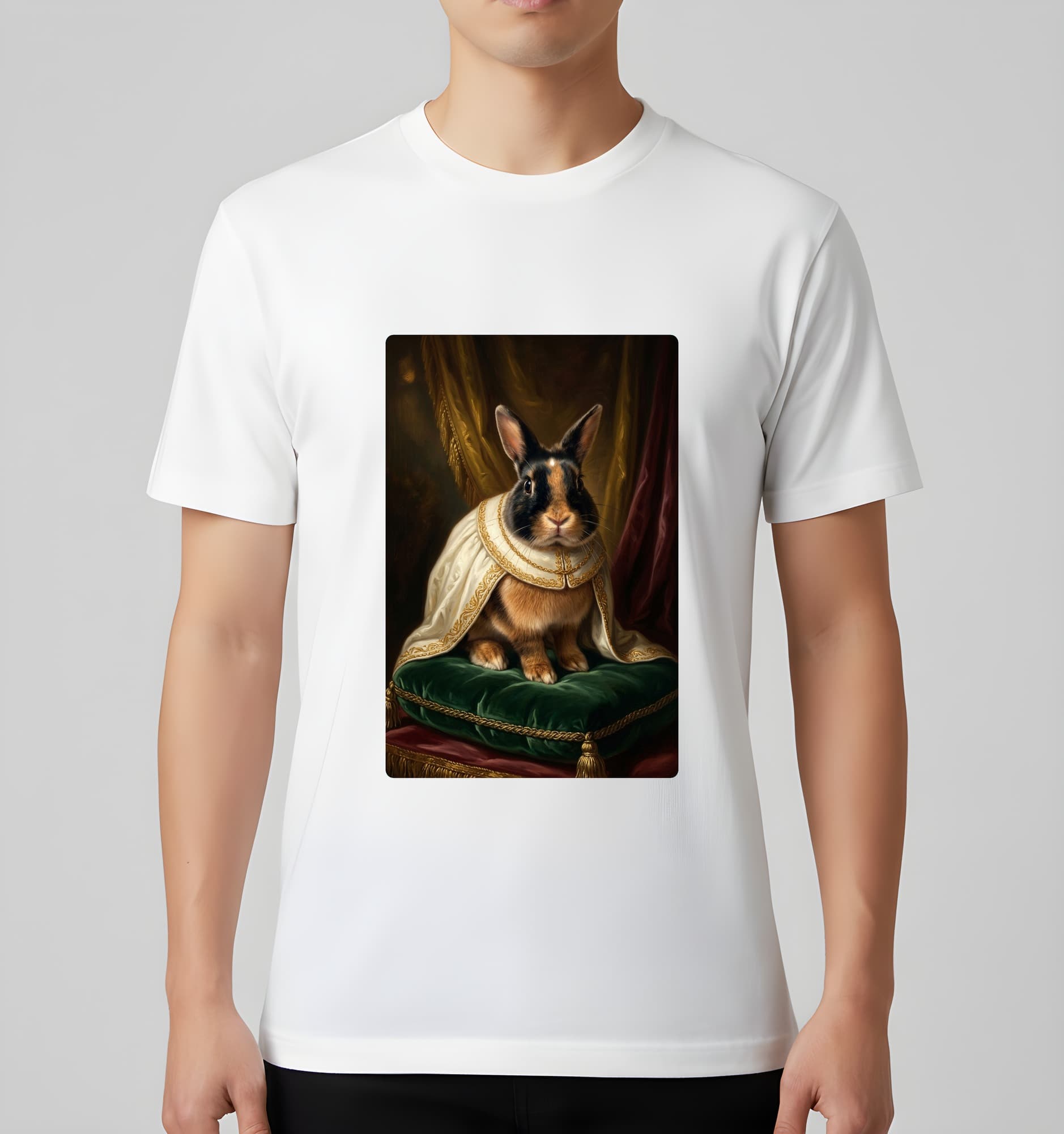 ハーレクインのルネサンス肖像画Tシャツ(ホワイト・カラープリント・額縁なし) 3