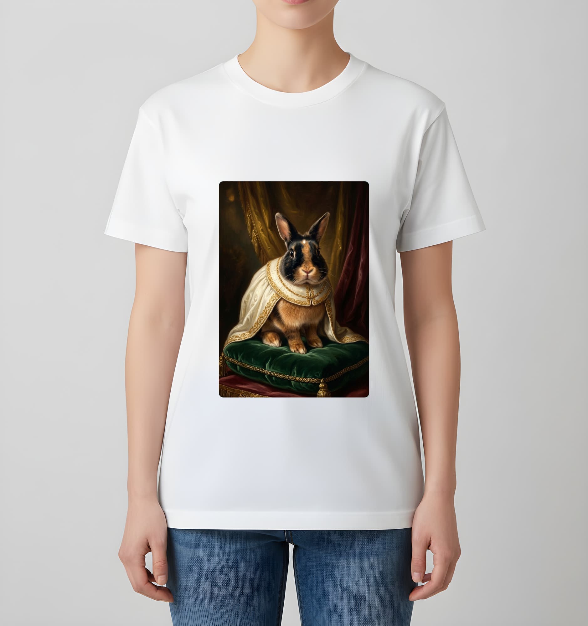 ハーレクインのルネサンス肖像画Tシャツ(ホワイト・カラープリント・額縁なし) 4