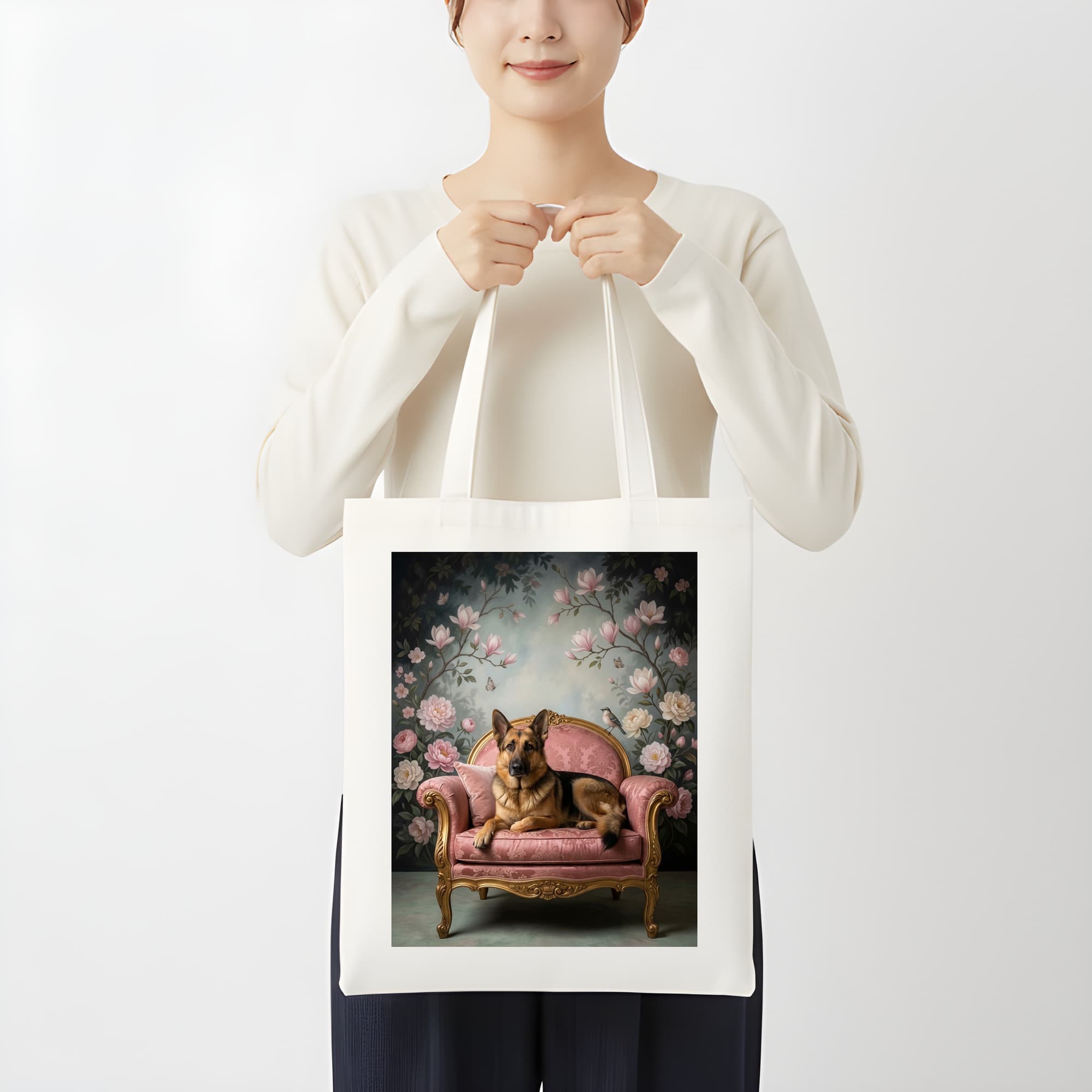 German shepherd Shabby Pink Oil-Painting Rococo Tote Bag 3