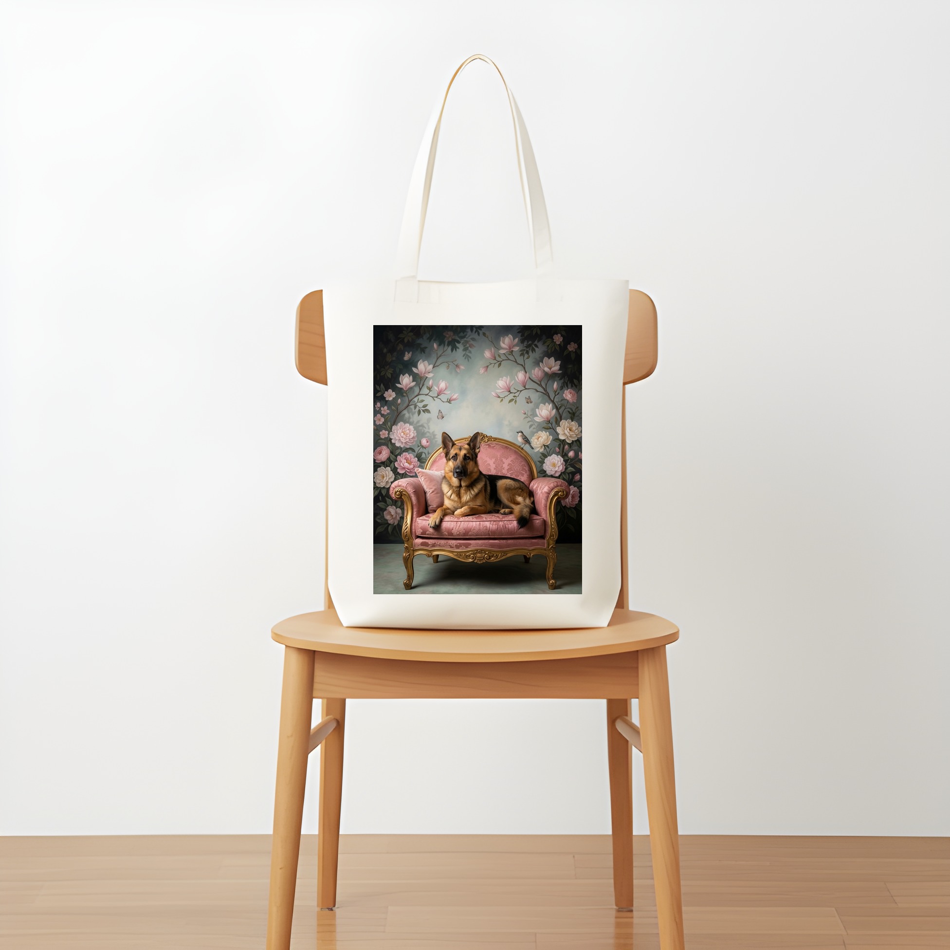 German shepherd Shabby Pink Oil-Painting Rococo Tote Bag 5