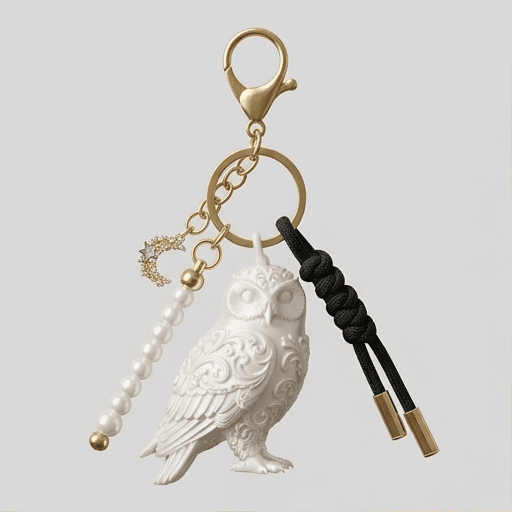 Snowy owl Renaissance Portrait Keychain (Pearl White)