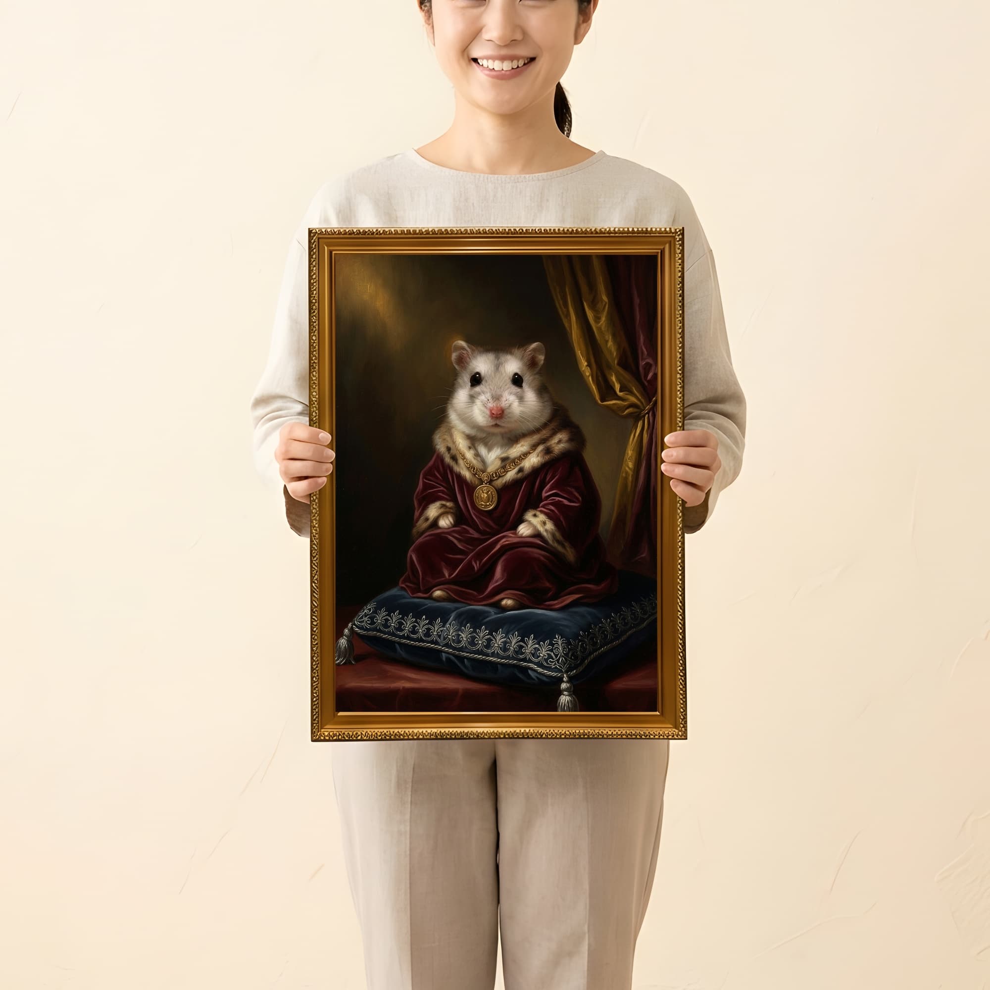 ウィンターホワイトハムスターのルネサンス肖像画額装プリント(A3サイズ) 2