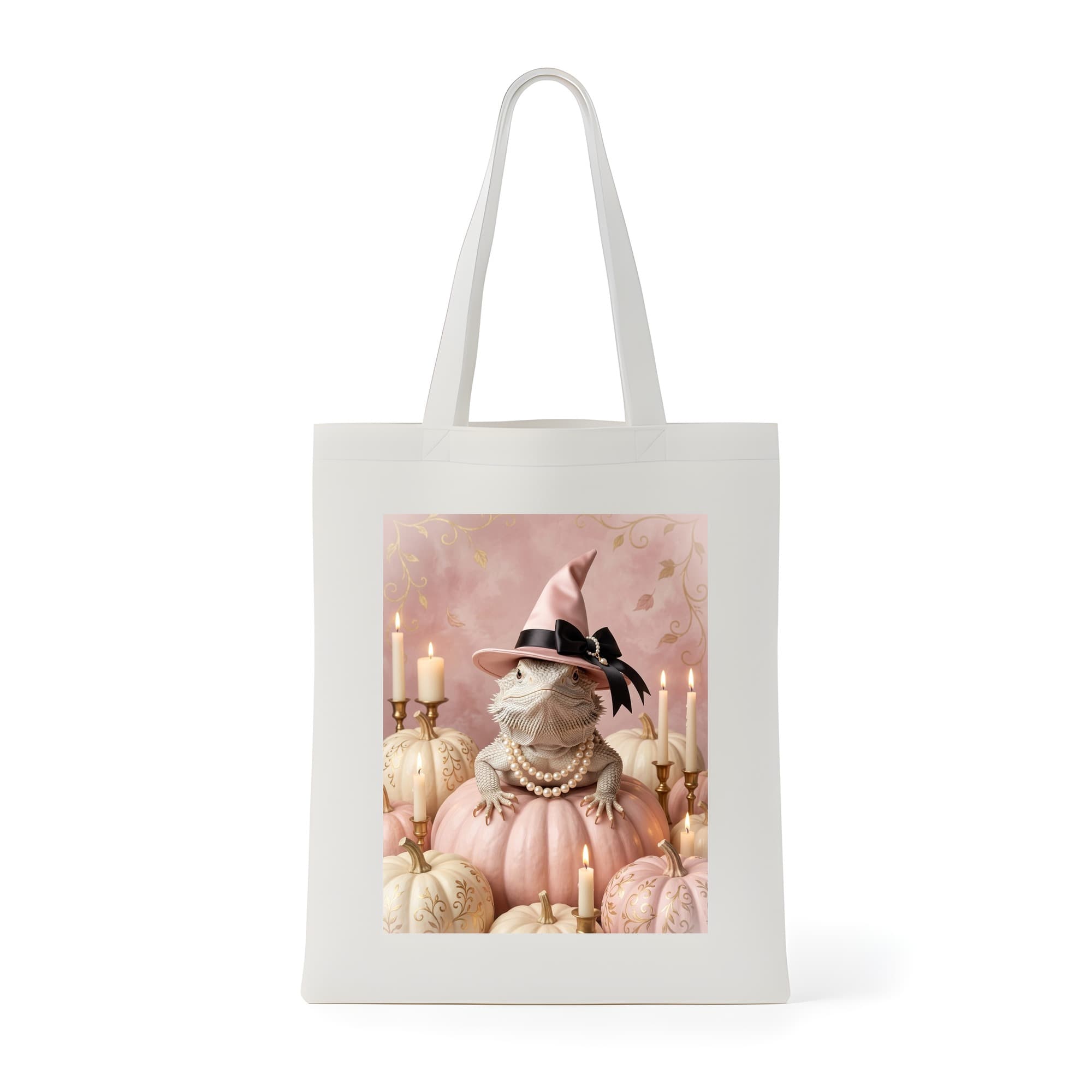 Desert Iguana Pumpkin & Candlelight Oil-Painting Halloween Tote Bag