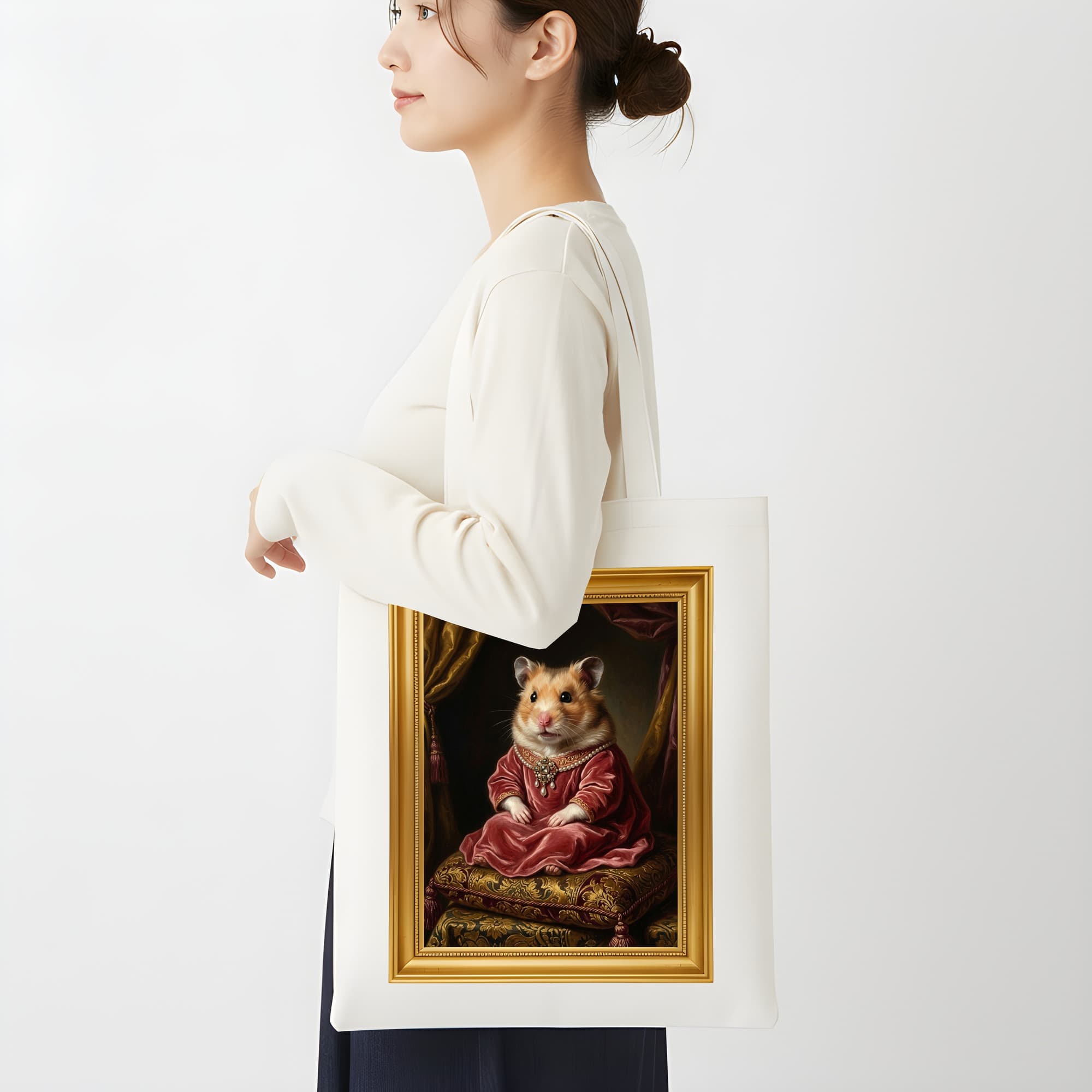 ファンシーハムスターのルネサンス肖像画トートバッグ(カラープリント・額縁デザインあり) 2