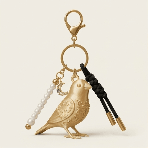 アサヒスズメのルネサンス肖像画キーホルダー(シルクゴールド)