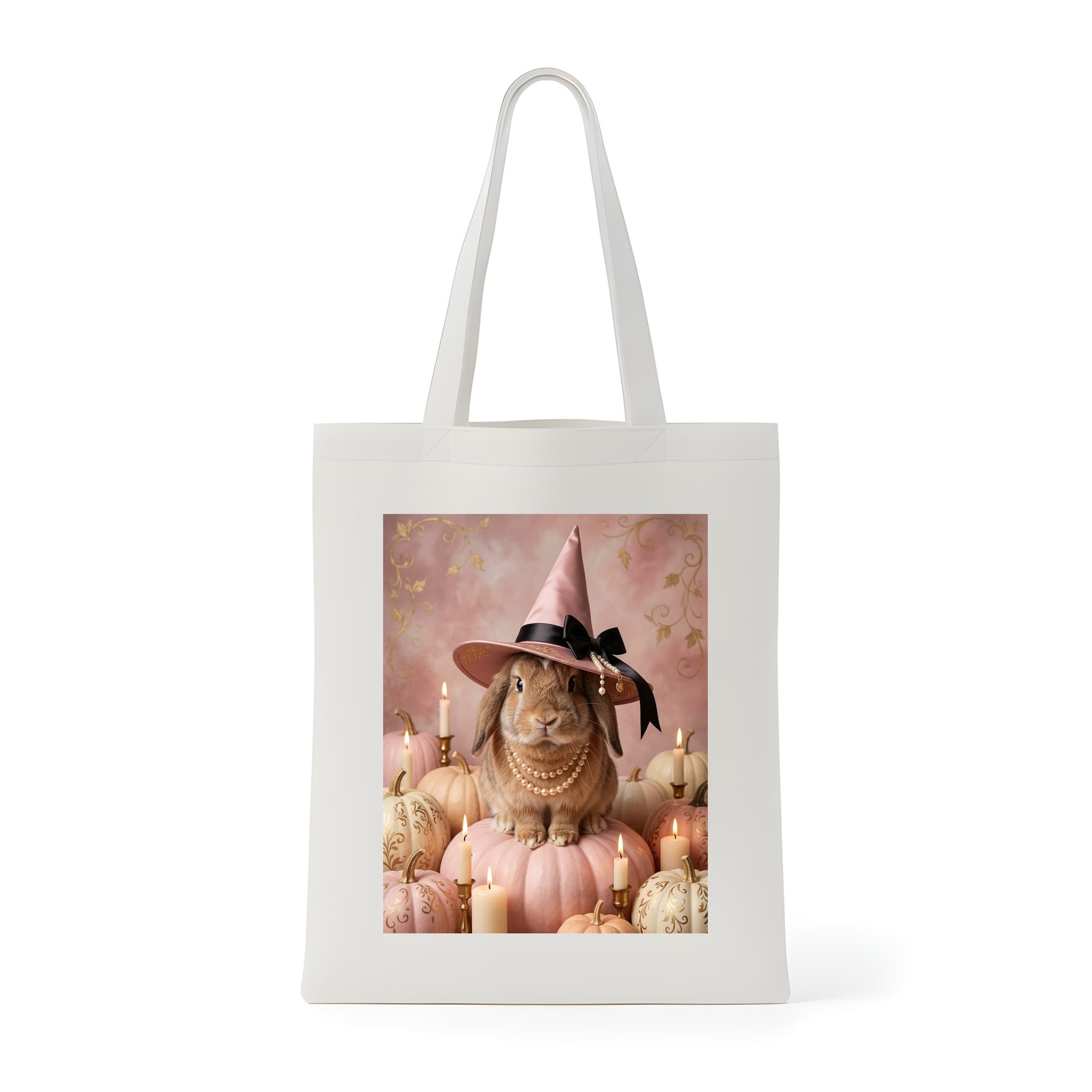 Holland Lop Pumpkin & Candlelight Oil-Painting Halloween Tote Bag