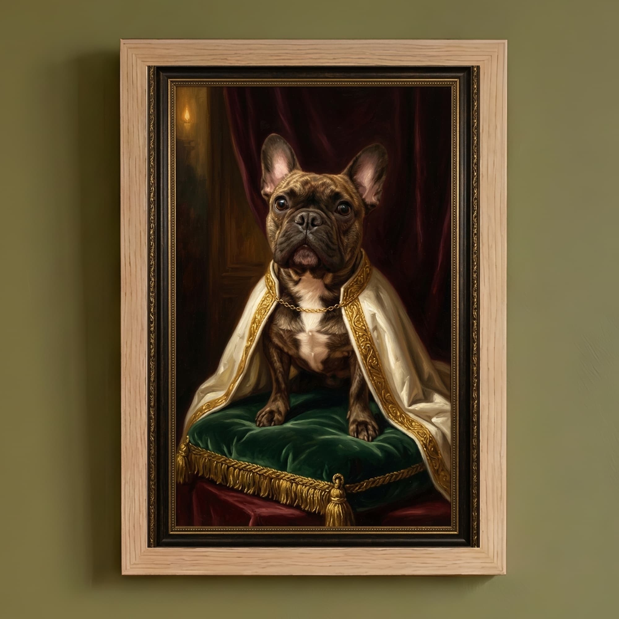 French bulldog Renaissance Portrait Framed Art Print (A4)