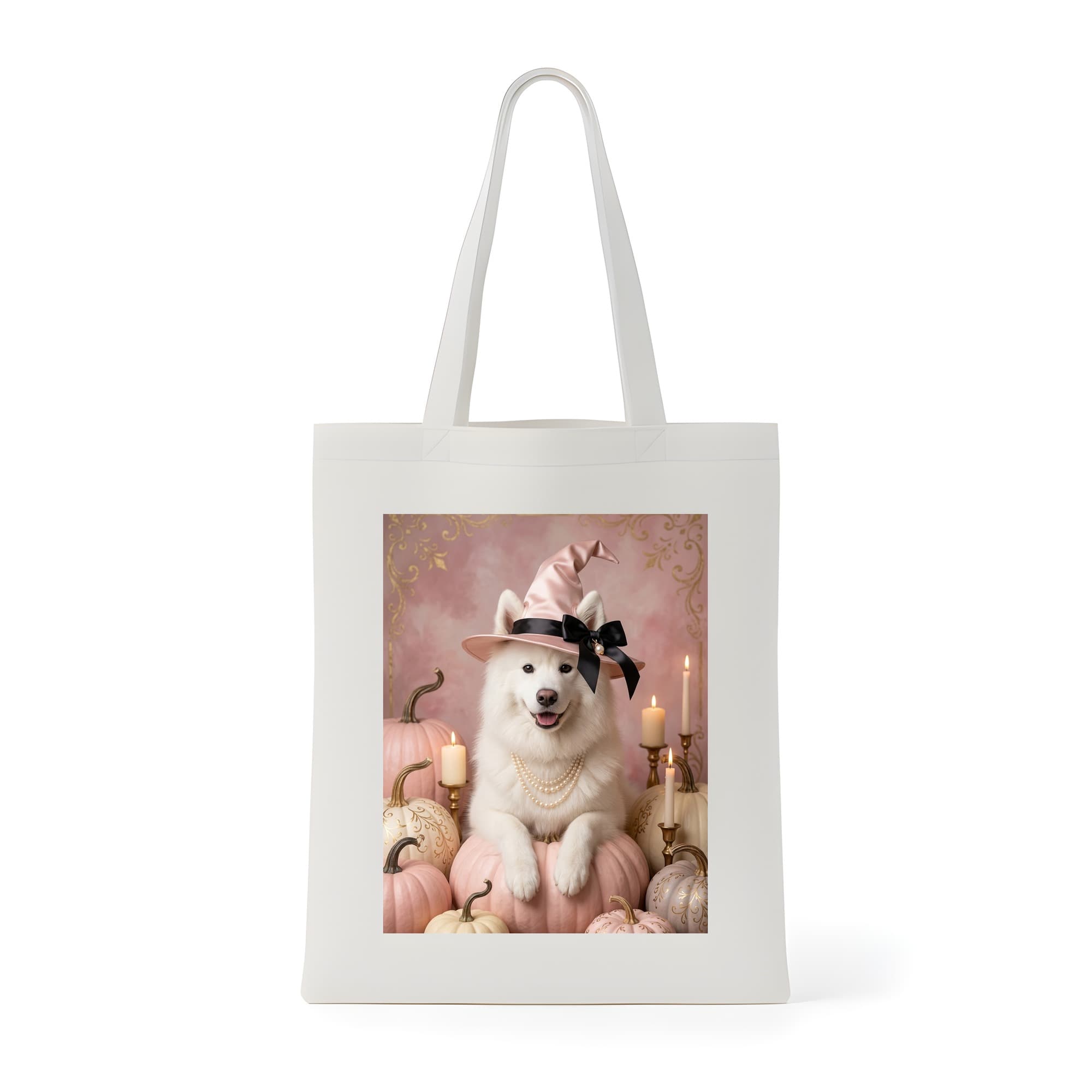 Samoyed Pumpkin & Candlelight Oil-Painting Halloween Tote Bag