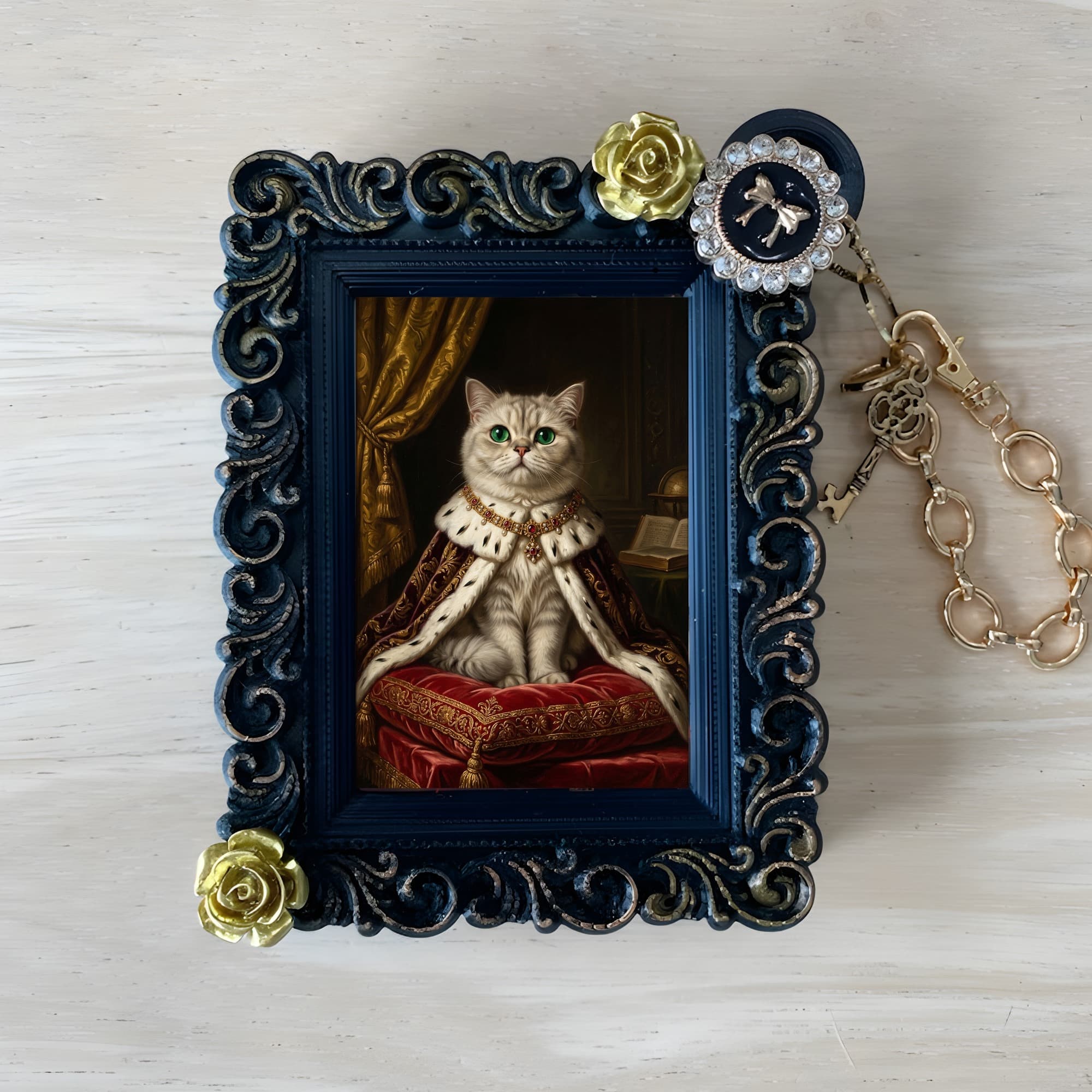 Chinchilla Persian Renaissance Portrait Bag Charm (Black)