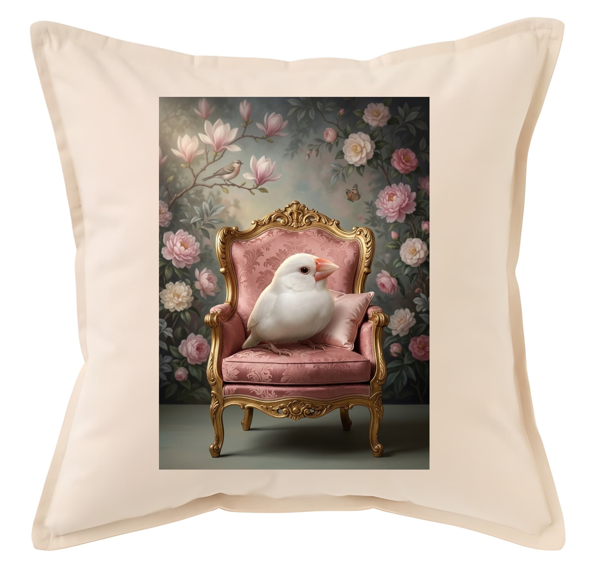 Java sparrow Shabby Pink Oil-Painting Rococo Cushion