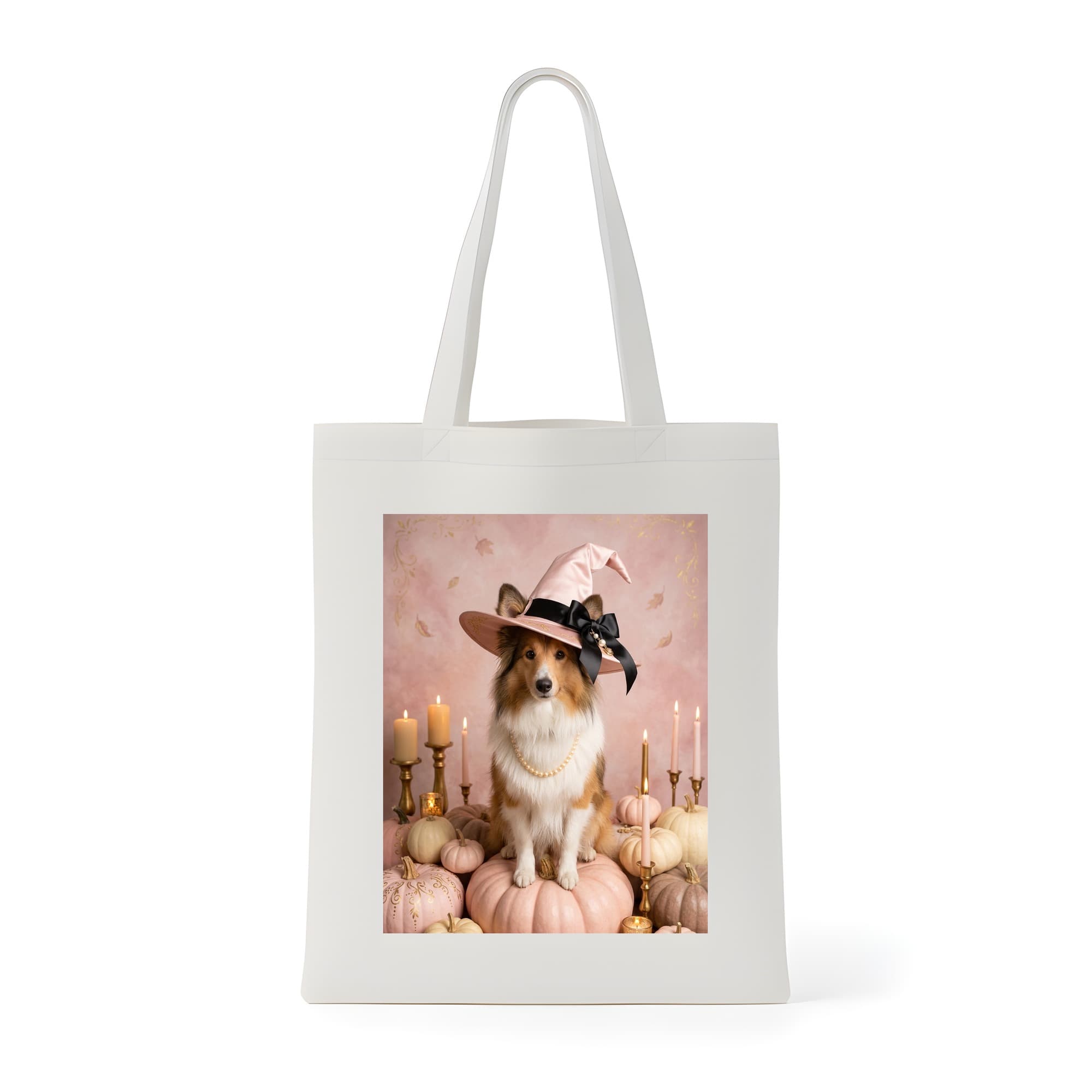 Shetland sheepdog Pumpkin & Candlelight Oil-Painting Halloween Tote Bag