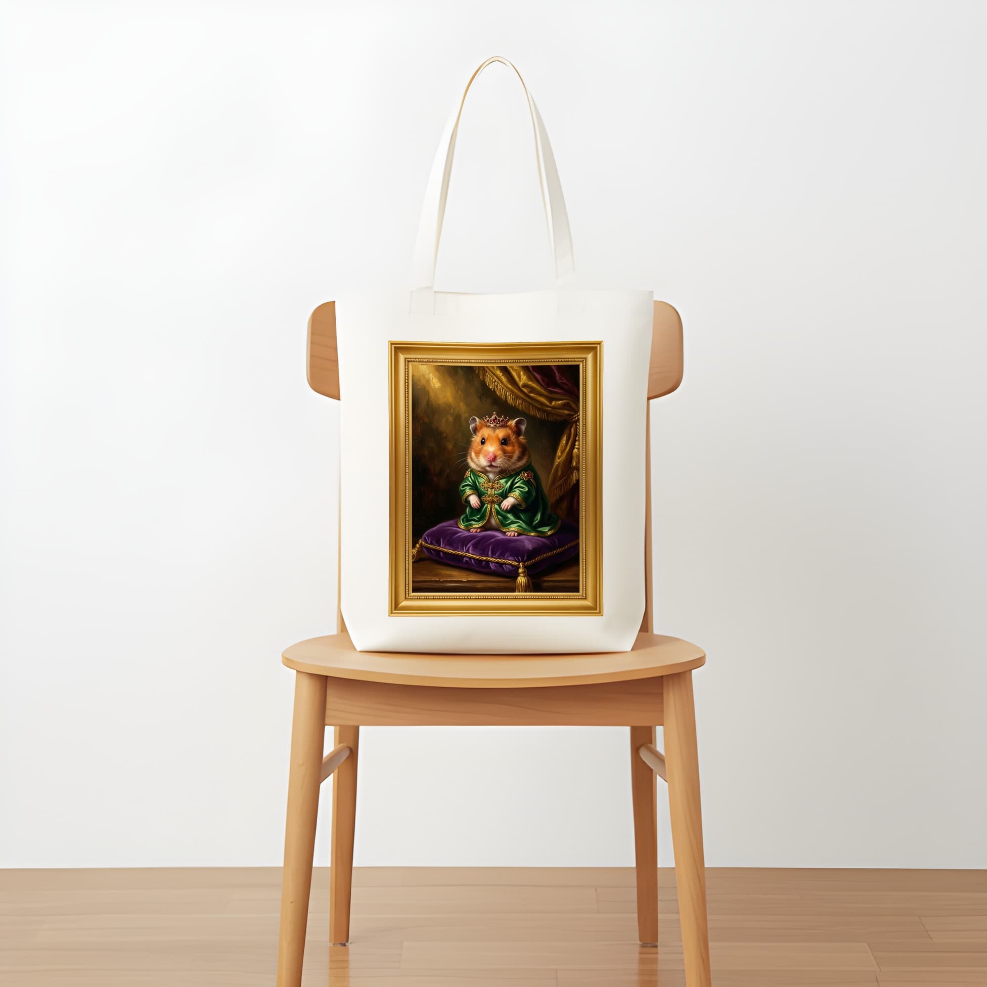 ゴールデンハムスターのルネサンス肖像画トートバッグ(モノクロプリント・額縁デザインあり) 5