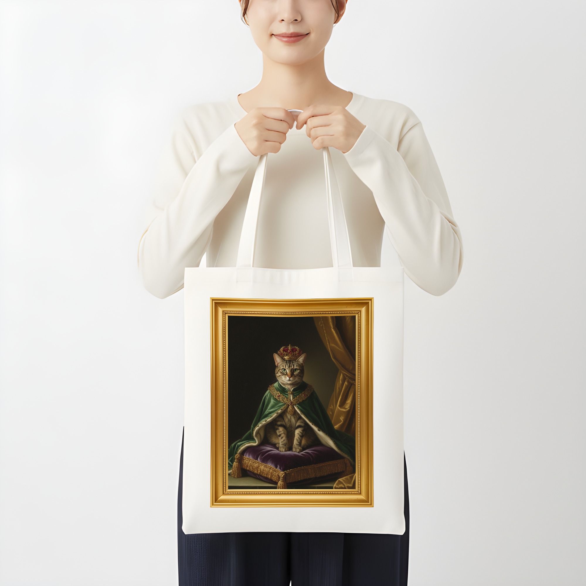 アメリカンショートヘアのルネサンス肖像画トートバッグ(カラープリント・額縁デザインあり) 3