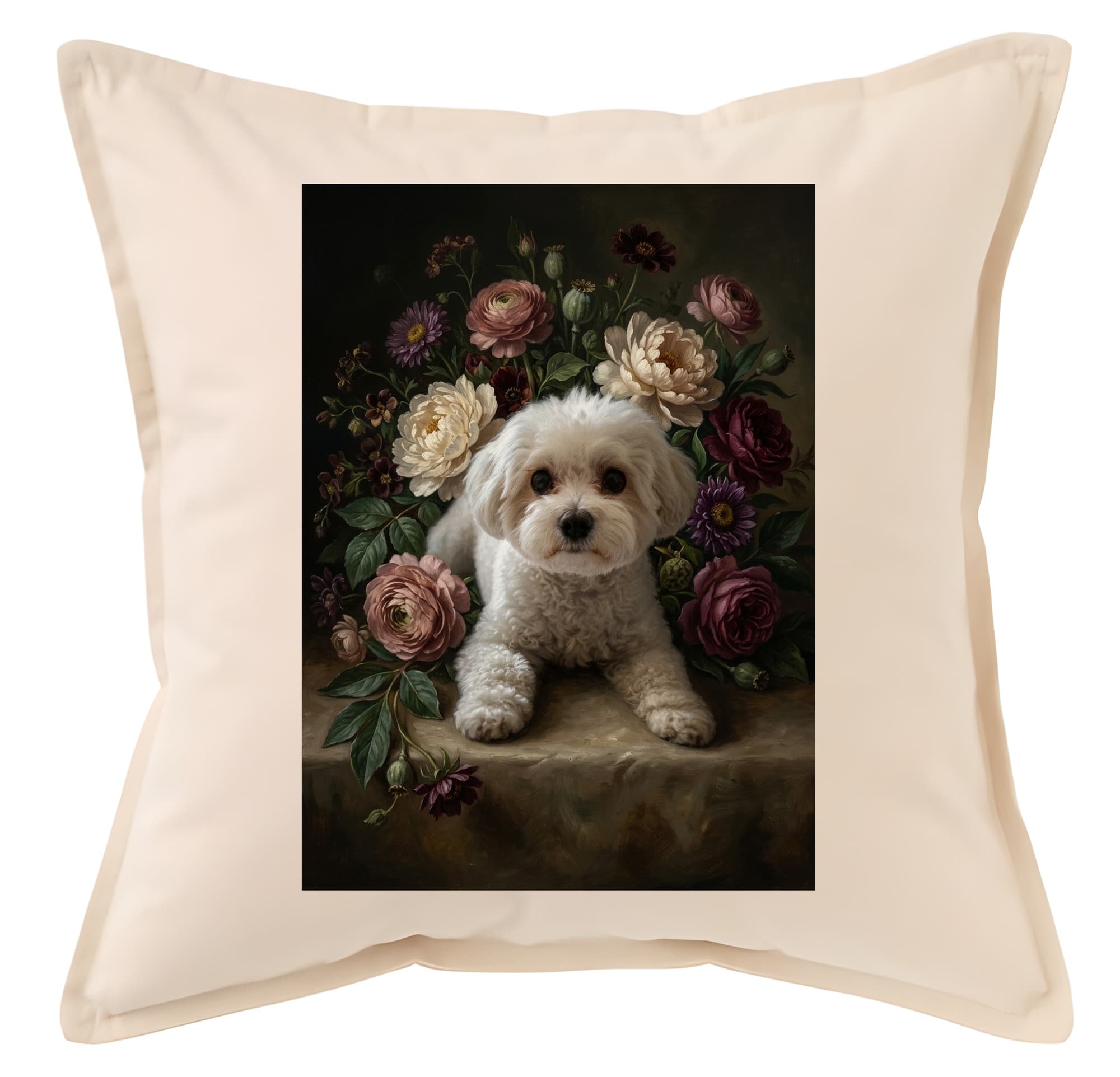 Maltese Floral Oil-Painting Floral Cushion