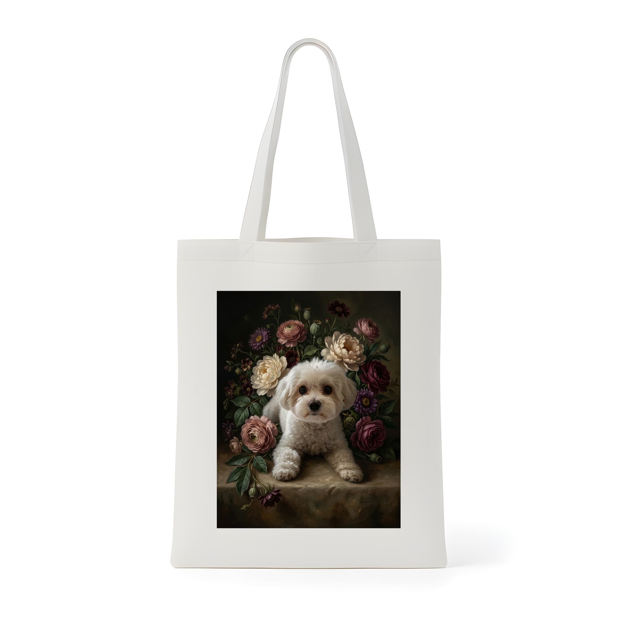 Maltese Floral Oil-Painting Floral Tote Bag