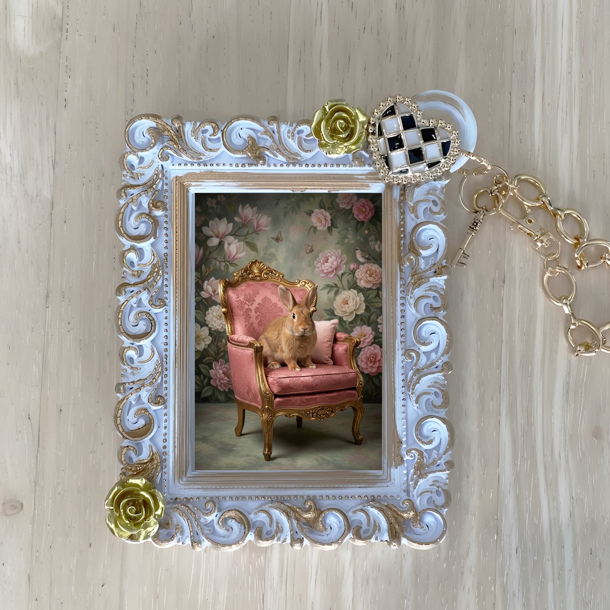 Satin rabbit Shabby Pink Oil-Painting Rococo Bag Charm (White)