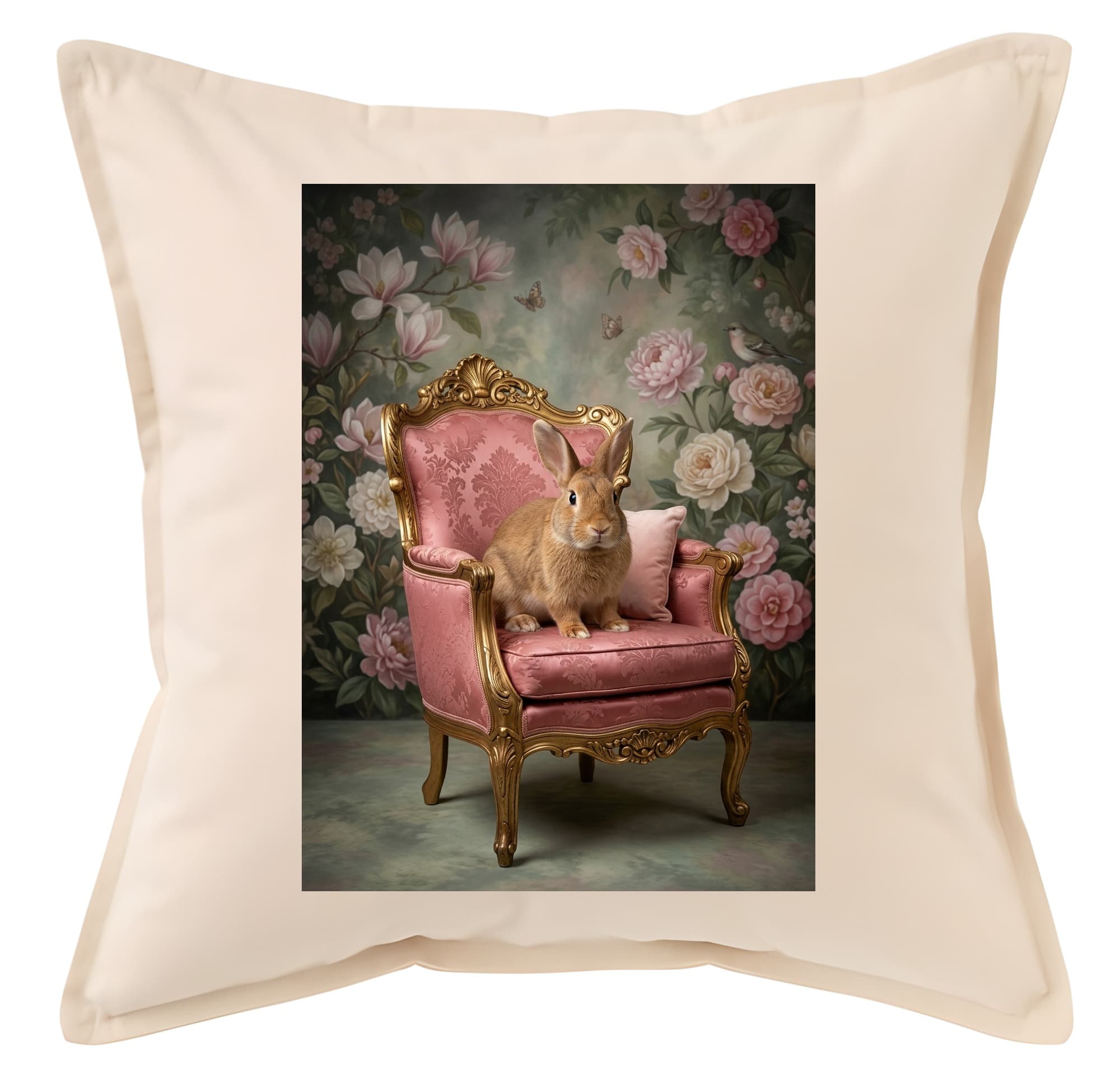 Satin rabbit Shabby Pink Oil-Painting Rococo Cushion