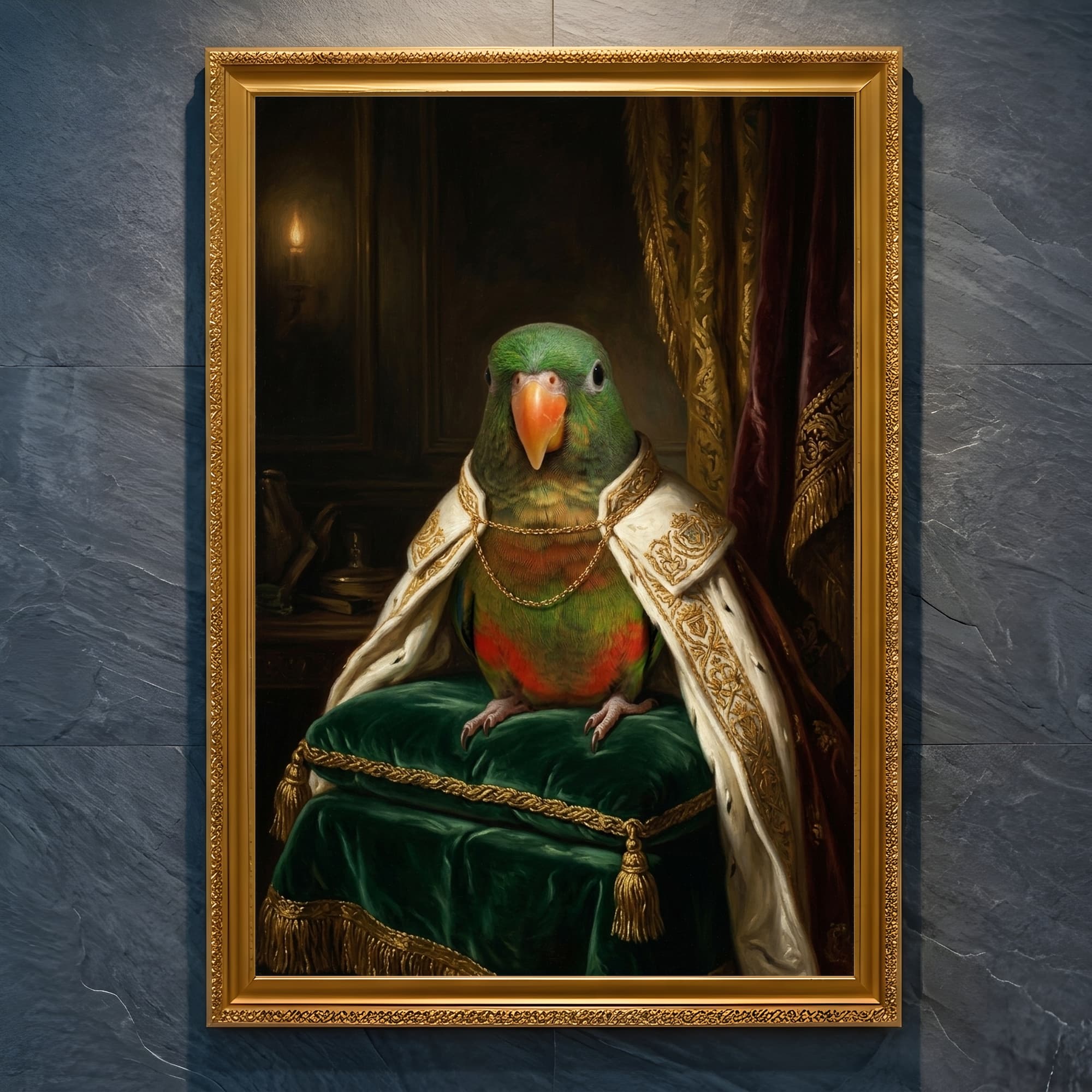 アカハラインコのルネサンス肖像画額装プリント(A4金縁)