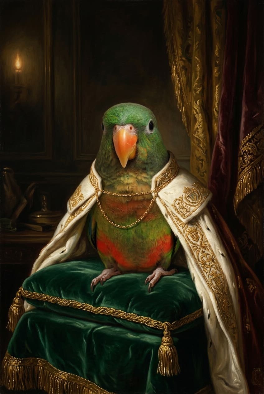 アカハラインコのルネサンス肖像画額装プリント(A4金縁) 4